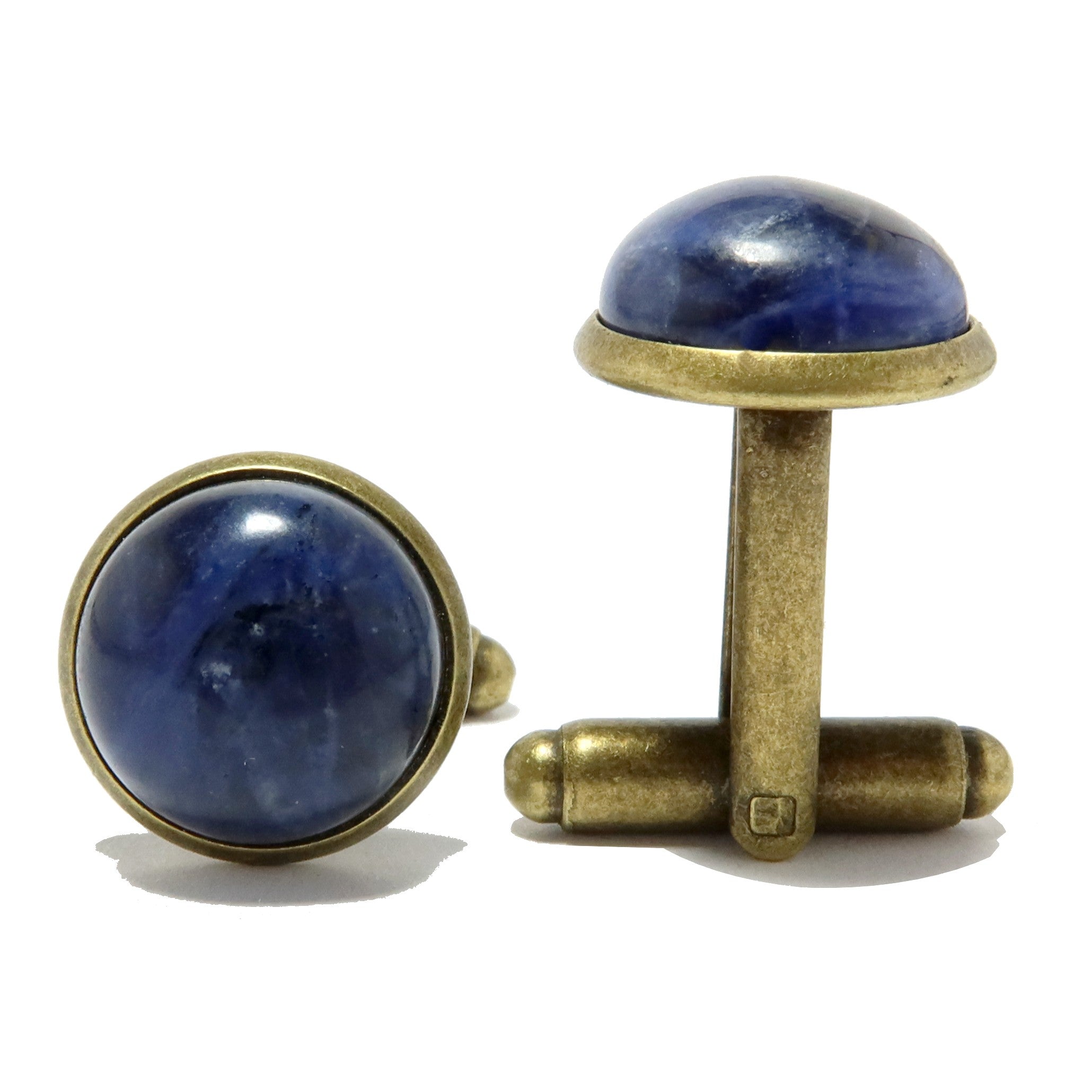 Antiqued Bronze Sodalite Cufflinks for Men - Elegant Blue Stone Dress Shirt Accessories for Weddings & Formal Events