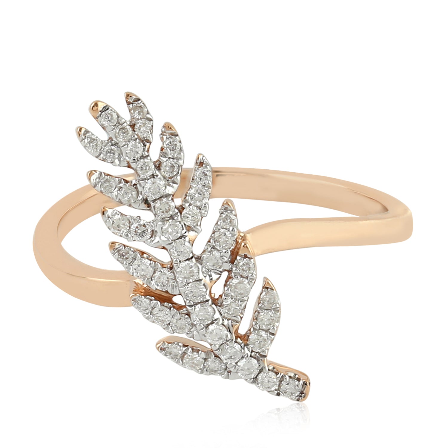 18K Rose Gold Micro Pave Diamond Handmade Leaf Design Ring - Perfect for Weddings, Anniversaries & Special Occasions