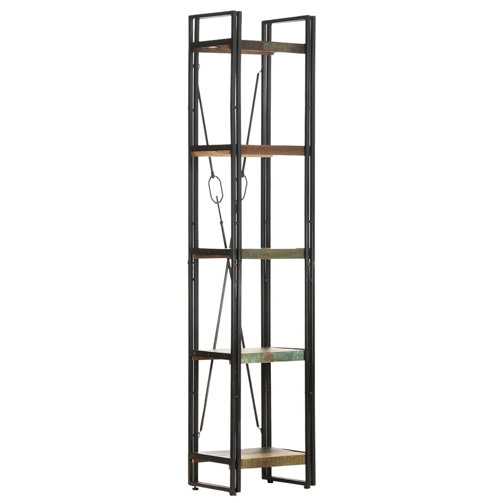 5-Tier Wood Bookcase - Retro Freestanding Bookshelf for Home, Office & Kitchen Storage | Solid Reclaimed Wood Shelving Unit for Books, Decor & Display
