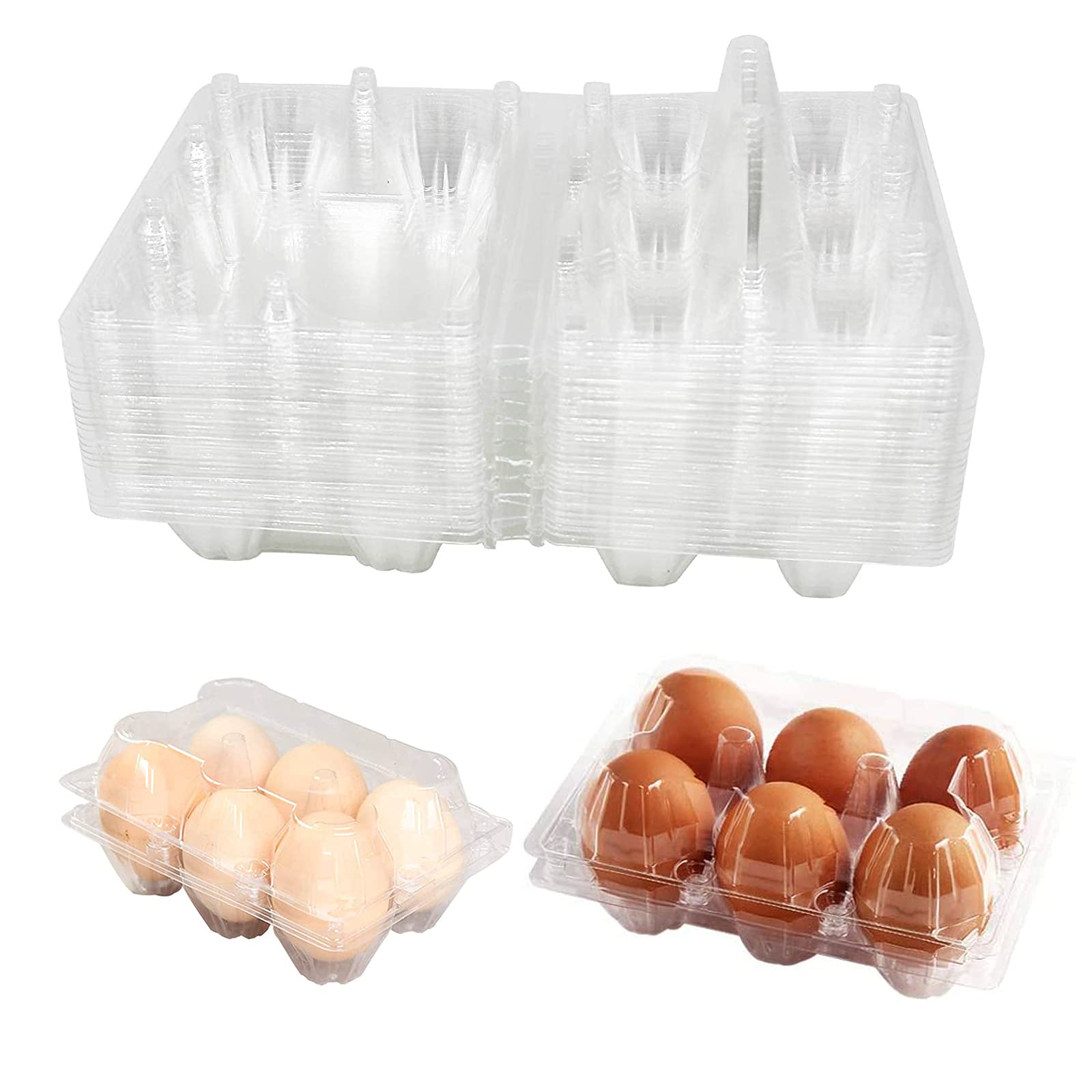 25 Pack Plastic Egg Cartons for 6 Eggs - Durable Egg Holder Carrier & Storage Container for Home Kitchen, Farm, Market Display - Perfect for Refrigerator Organization & Farmers Market Sales