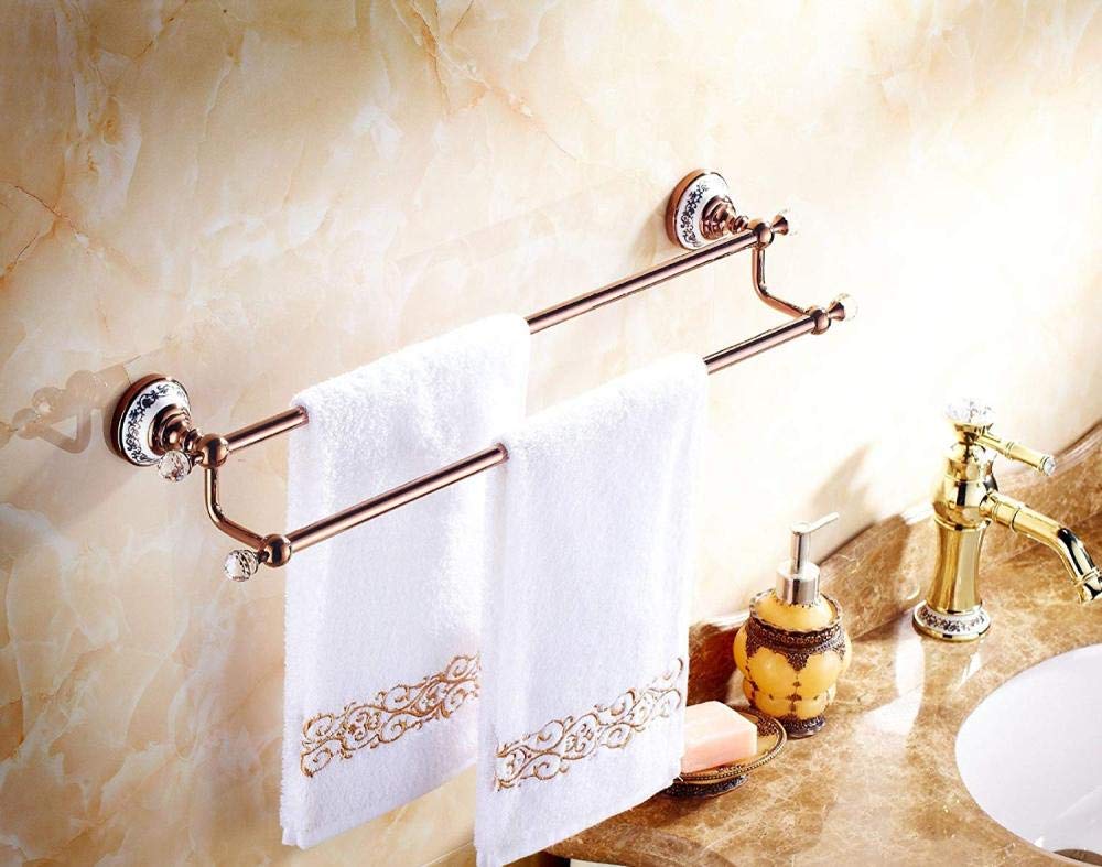 SH-CHEN Wall-Mounted Double Towel Rack - Copper & Rose Gold Bathroom Shelf with Hanging Bar - Space Saving Storage for Towels, Robes & Accessories - Perfect for Modern Bathrooms, Spas & Luxury Homes