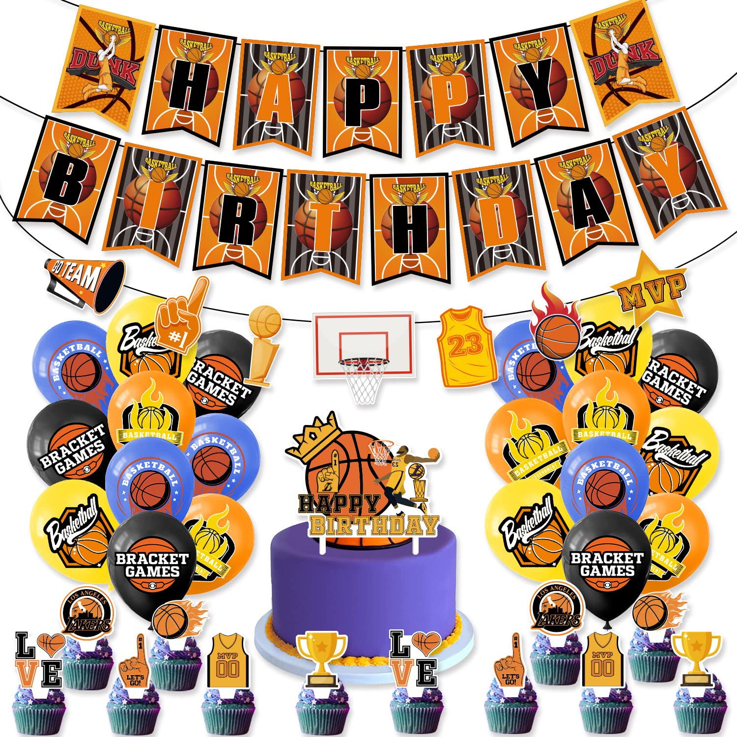 **Basketball Party Decorations Set - Birthday Party Supplies with Banner, Balloons, Cake & Cupcake Toppers for Kids, Teens, Men - Perfect for Sports Themed Celebrations & Game Day Parties**