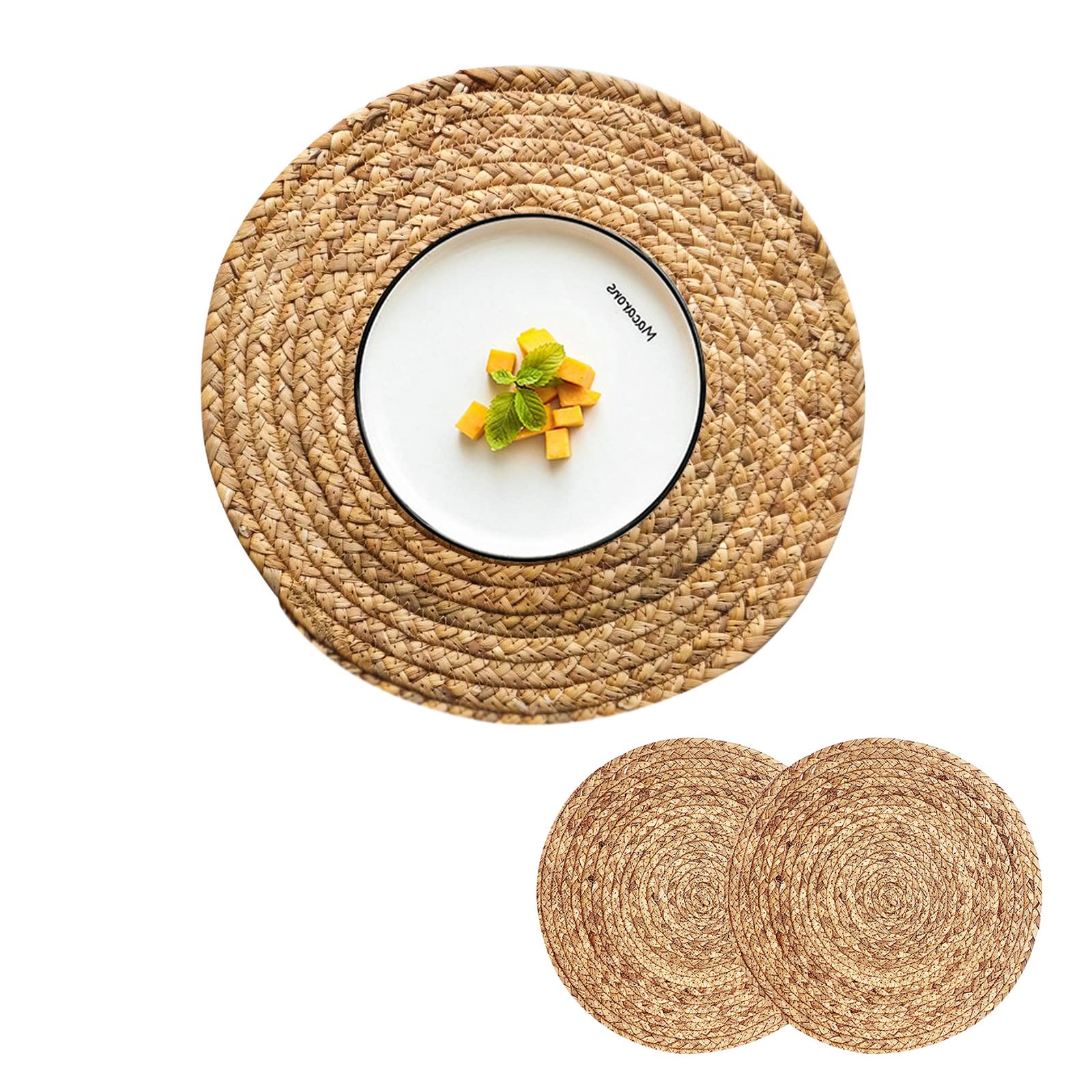 CY SISTERS 2-Pack Round Woven Hyacinth Placemats - 13.4