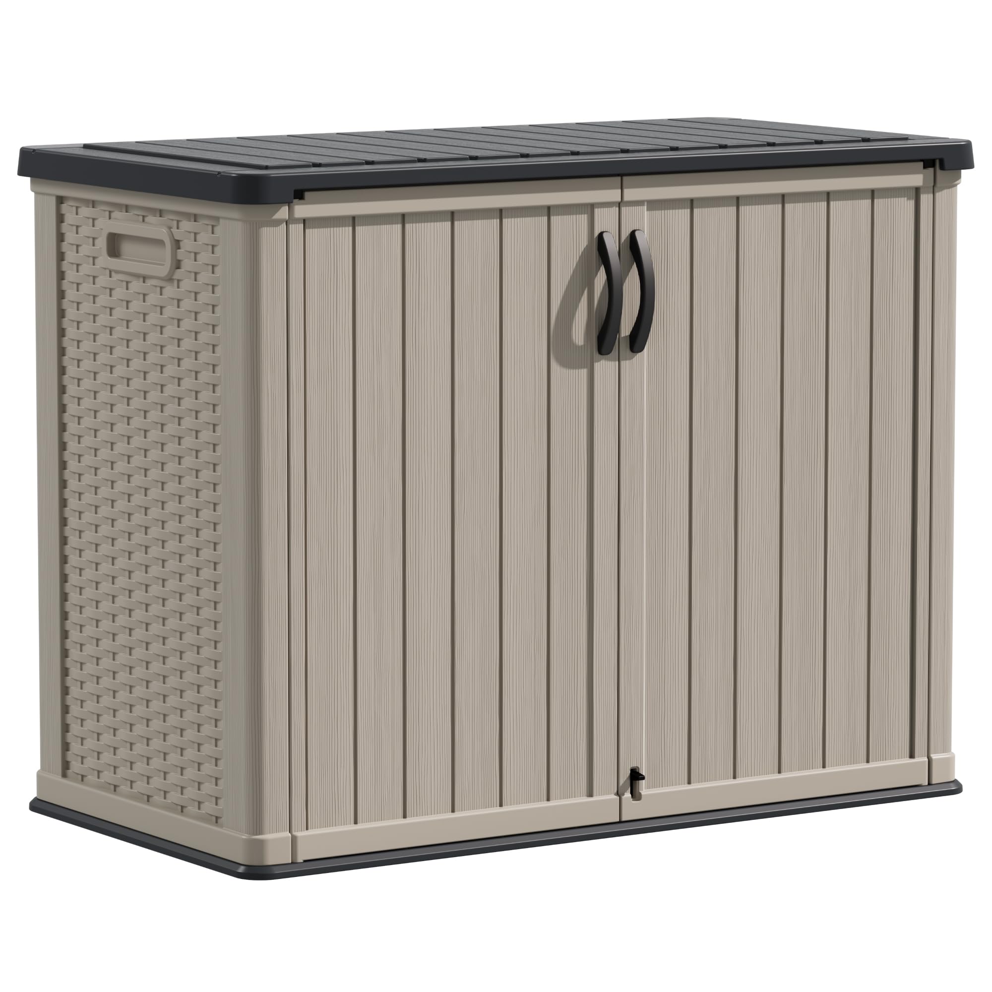 Devoko 26 Cu Ft Outdoor Storage Cabinet with Lockable Doors - Waterproof Horizontal Shed for Patio, Garden Tools, Cushions & Accessories (Beige) | Perfect for Backyard, Deck & Garage Organization