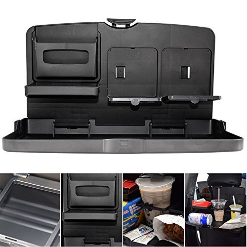 Whitelotous Universal Folding Car Food Tray - Adjustable Back Seat Dining Table with Drink Holder, Cup Holder, and Water Bottle Storage - Perfect for Road Trips, Camping, and Family Travel
