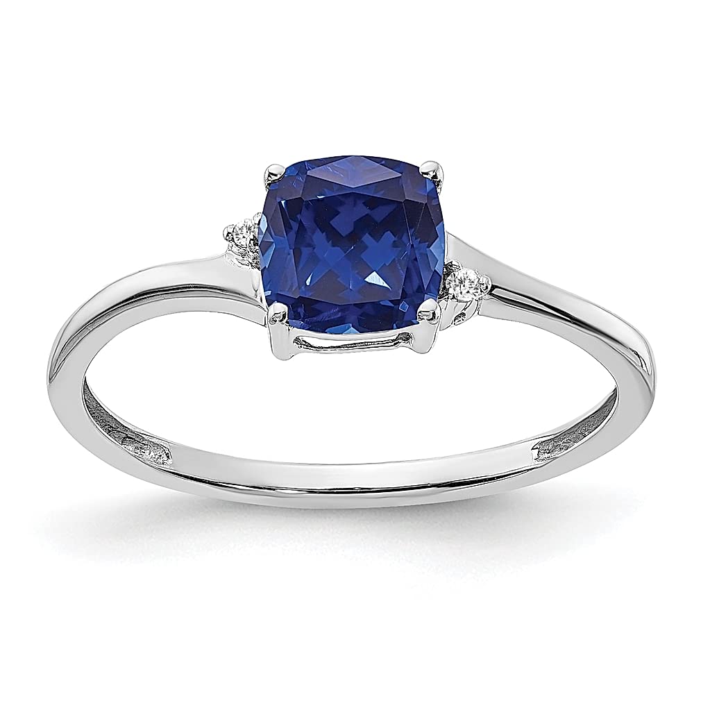 925 Sterling Silver Created Sapphire & Diamond Band Ring | Birthstone Jewelry for Women | Elegant Stackable Ring for Everyday Wear, Anniversary & Birthday Gifts for Her