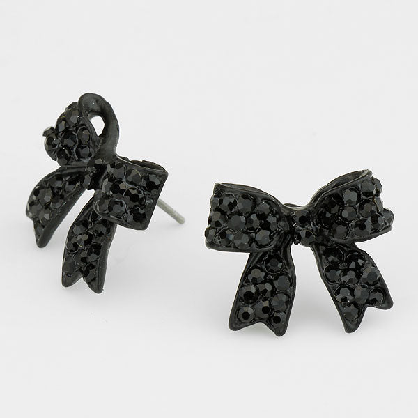 Sparkling Black Crystal Rhinestone Bow Stud Earrings for Women | Elegant Gift for Bridesmaids, Prom, Party & Special Occasions