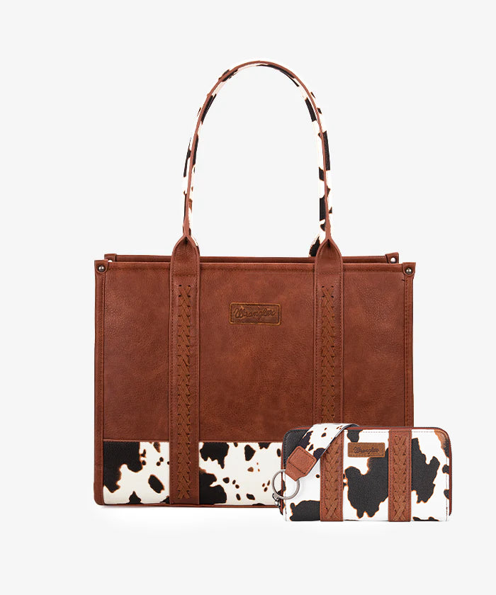 Wrangler Cow Print Wide Tote Bag - Stylish & Spacious Women's Handbag for Work, Travel & Shopping