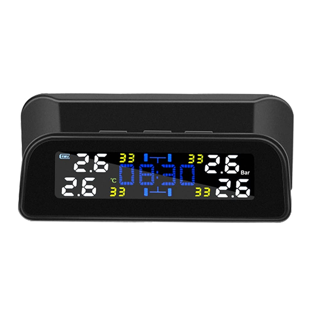 Solar & USB Charging Car TPMS Tire Pressure Monitoring System with 4 External Sensors & LCD Display - Real-Time Auto Tire Pressure Alerts for Safe Driving (Built-in Sensor) | Perfect for SUVs, Trucks & Long Road Trips