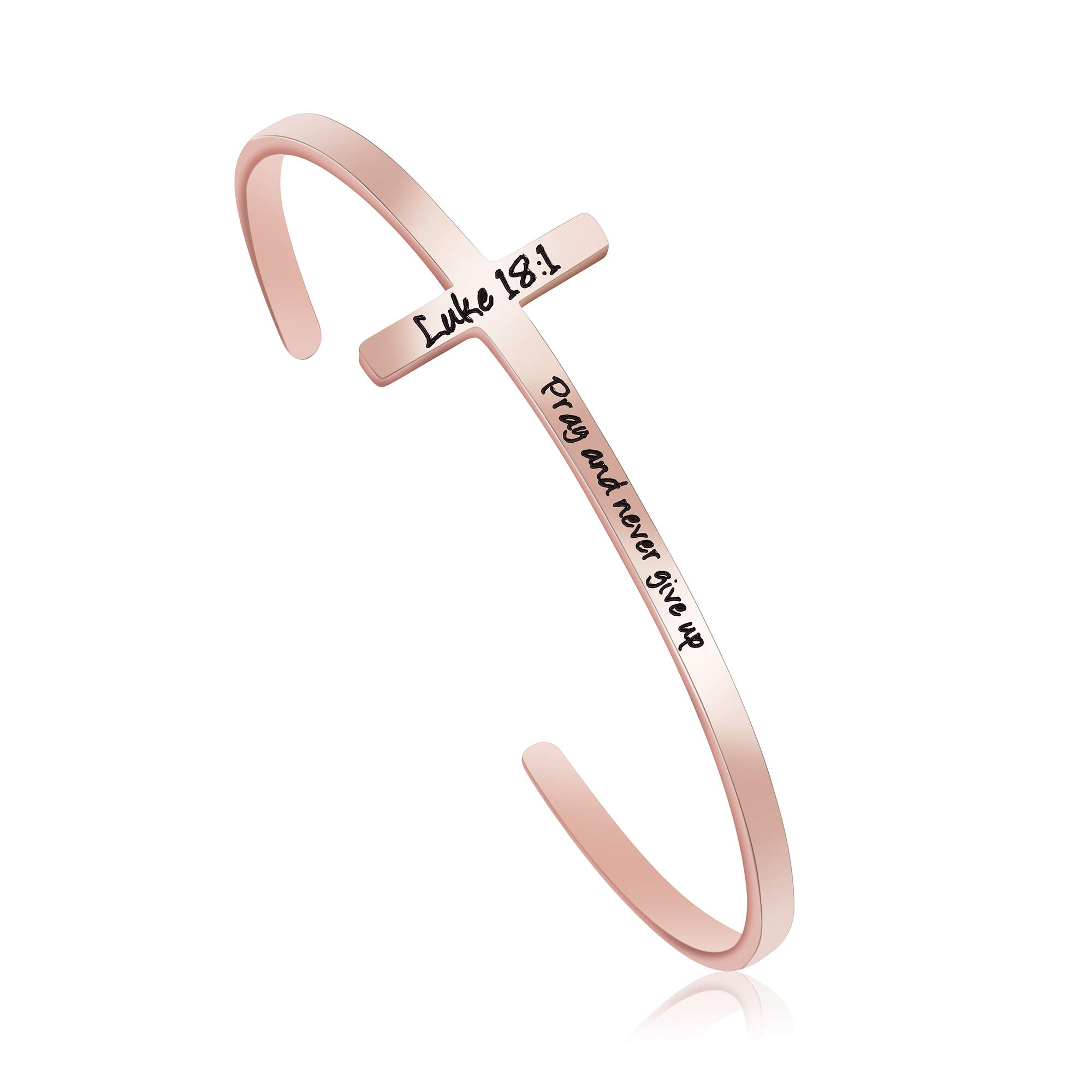 Rose Gold Christian Cross Bracelet for Women - Baptism, Birthday & Christmas Gifts