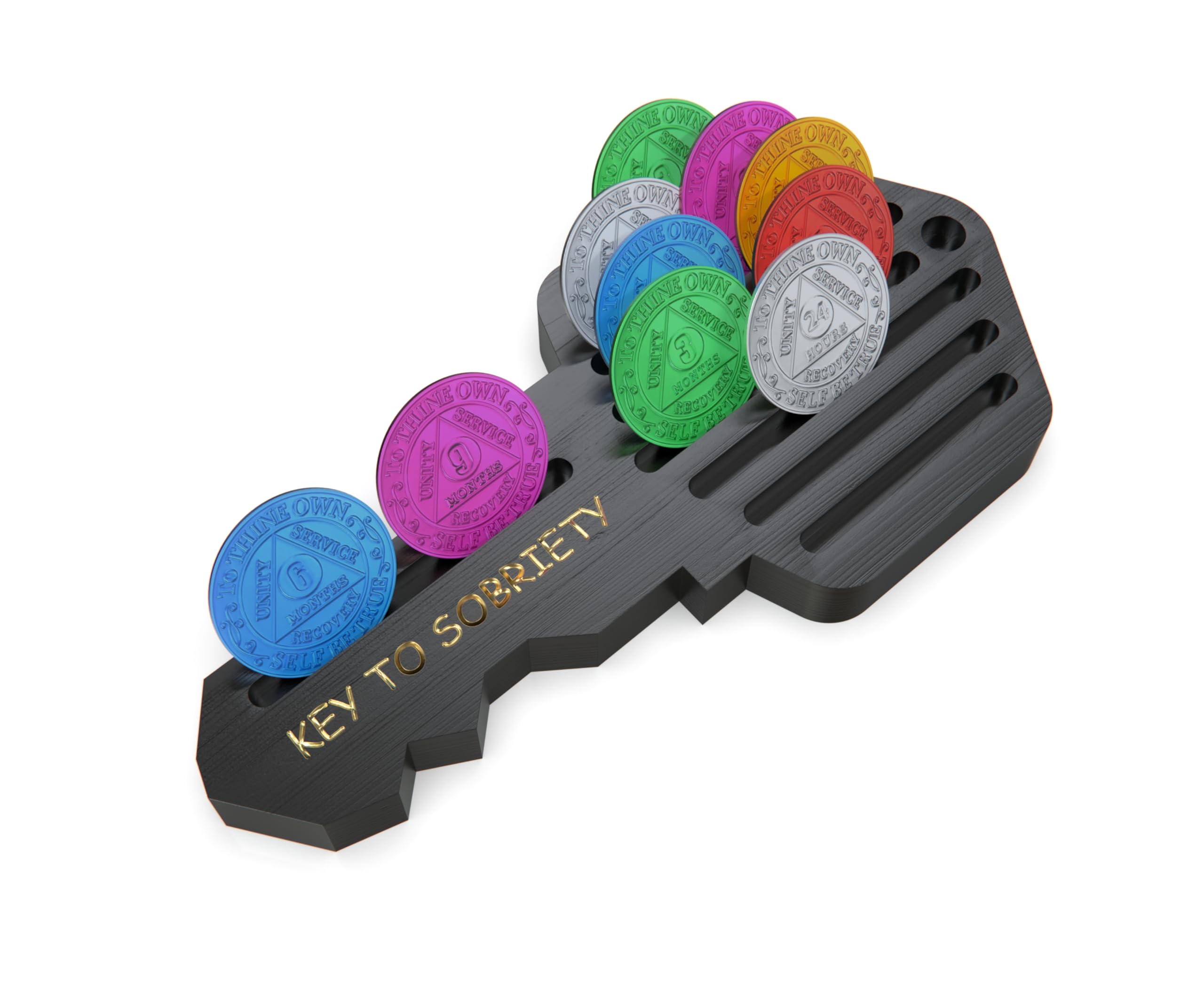 AA Coin Holder Keychain – Wooden Sobriety Chip Display for 14 Tokens – Inspirational Recovery Gift for Men & Women – Perfect for AA Milestones & 12-Step Meetings (Black)