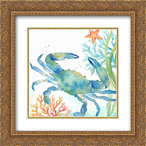 15x15 Gold Ornate Framed & Double Matted Museum Art Print - 'Sea Life Serenade II' by Cynthia Coulter | Coastal Wall Decor for Living Room, Bedroom & Office
