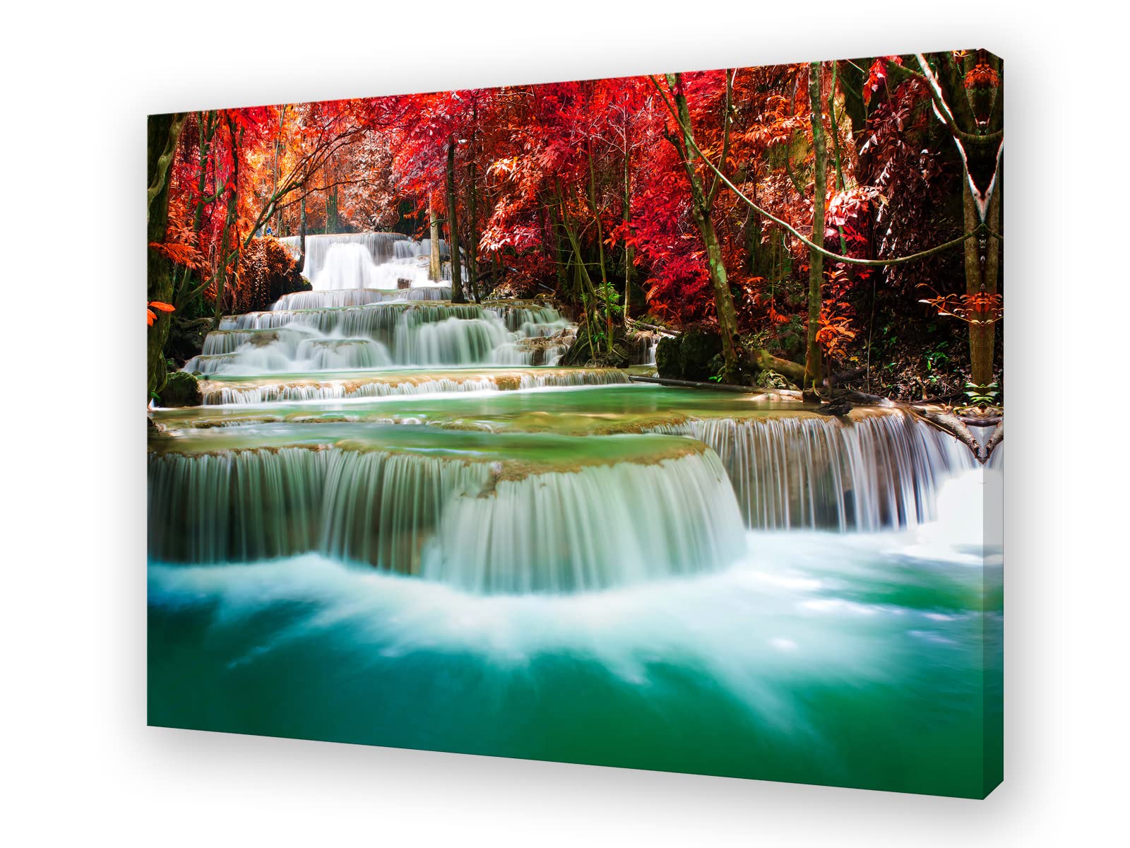 Framed Waterfall Landscape Canvas Print - Red Trees Forest Art Painting for Wall Decor, Ready to Hang (1 Piece) | Perfect for Bedroom, Living Room, Office & Kitchen | Home & Interior Design
