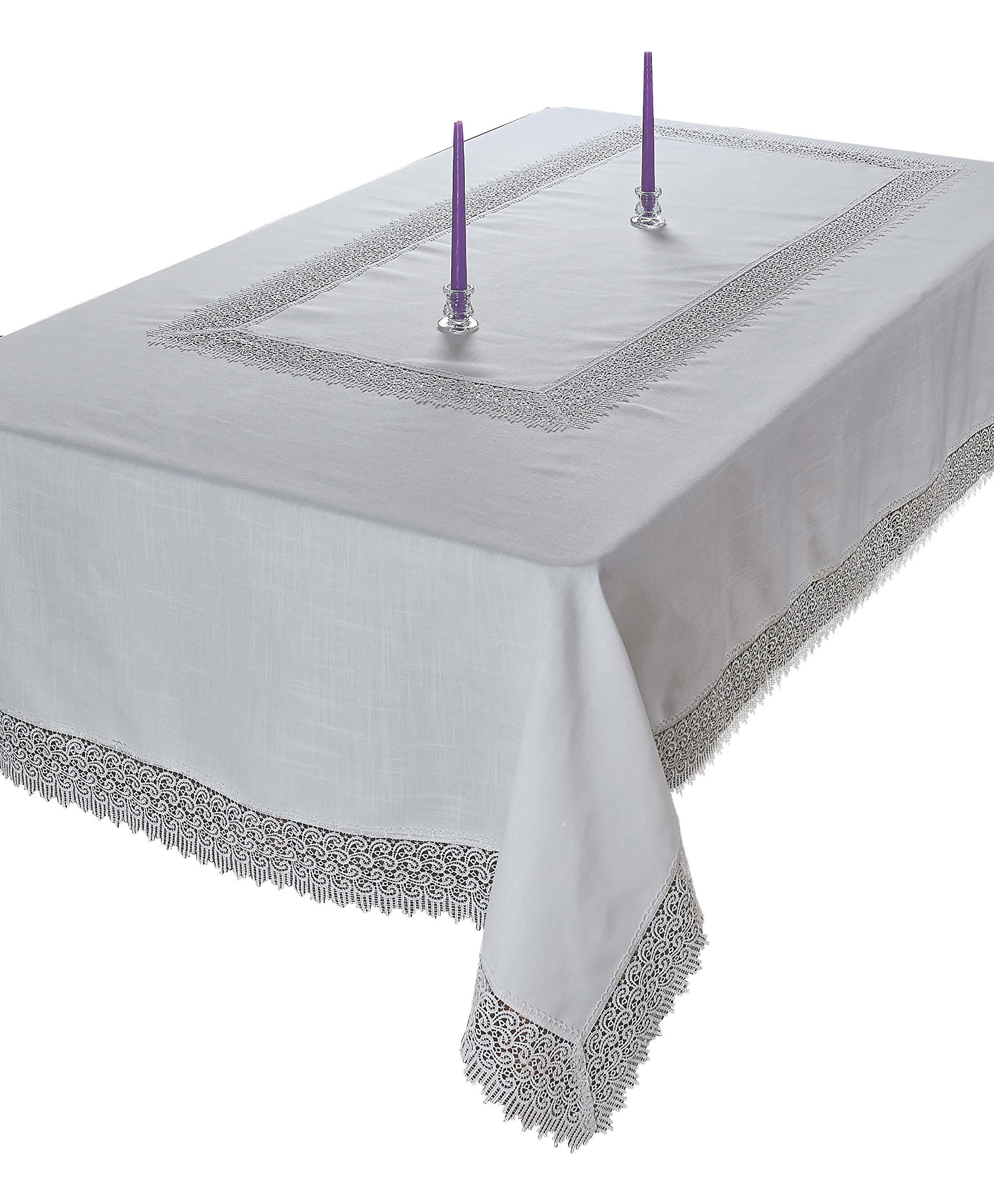 Elegant Macrame Lace Tablecloth - 70x180 Inch White Linen-Look Rectangular Table Cover for Dining Room, Wedding, and Special Occasions