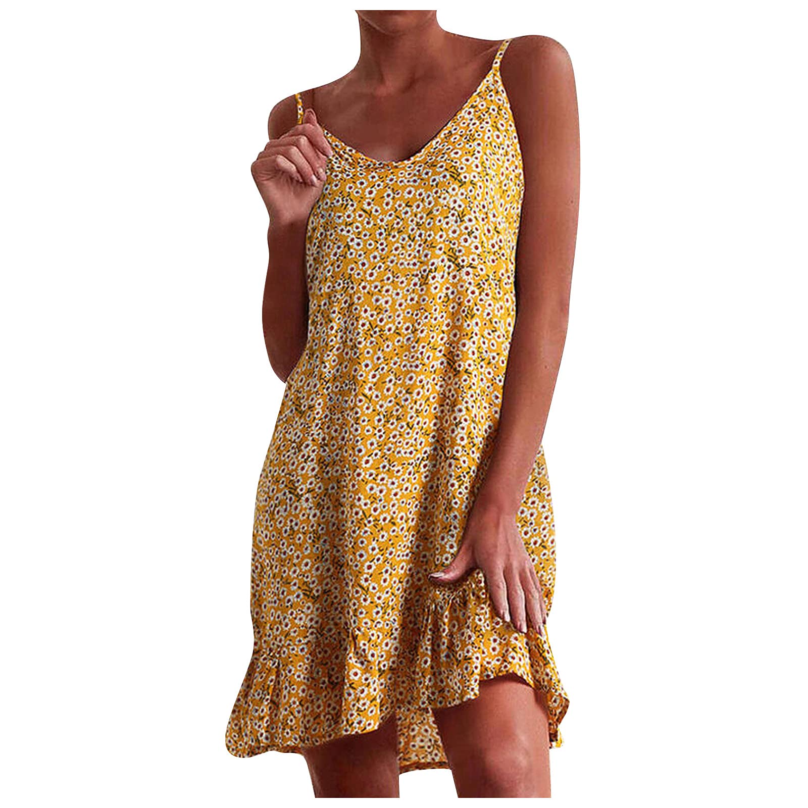 Plus Size Women's Skater Dress - Floral Suspender Shift Dress Above Knee for Summer 2022 | Casual Wear, Office Outfit, Party Dress