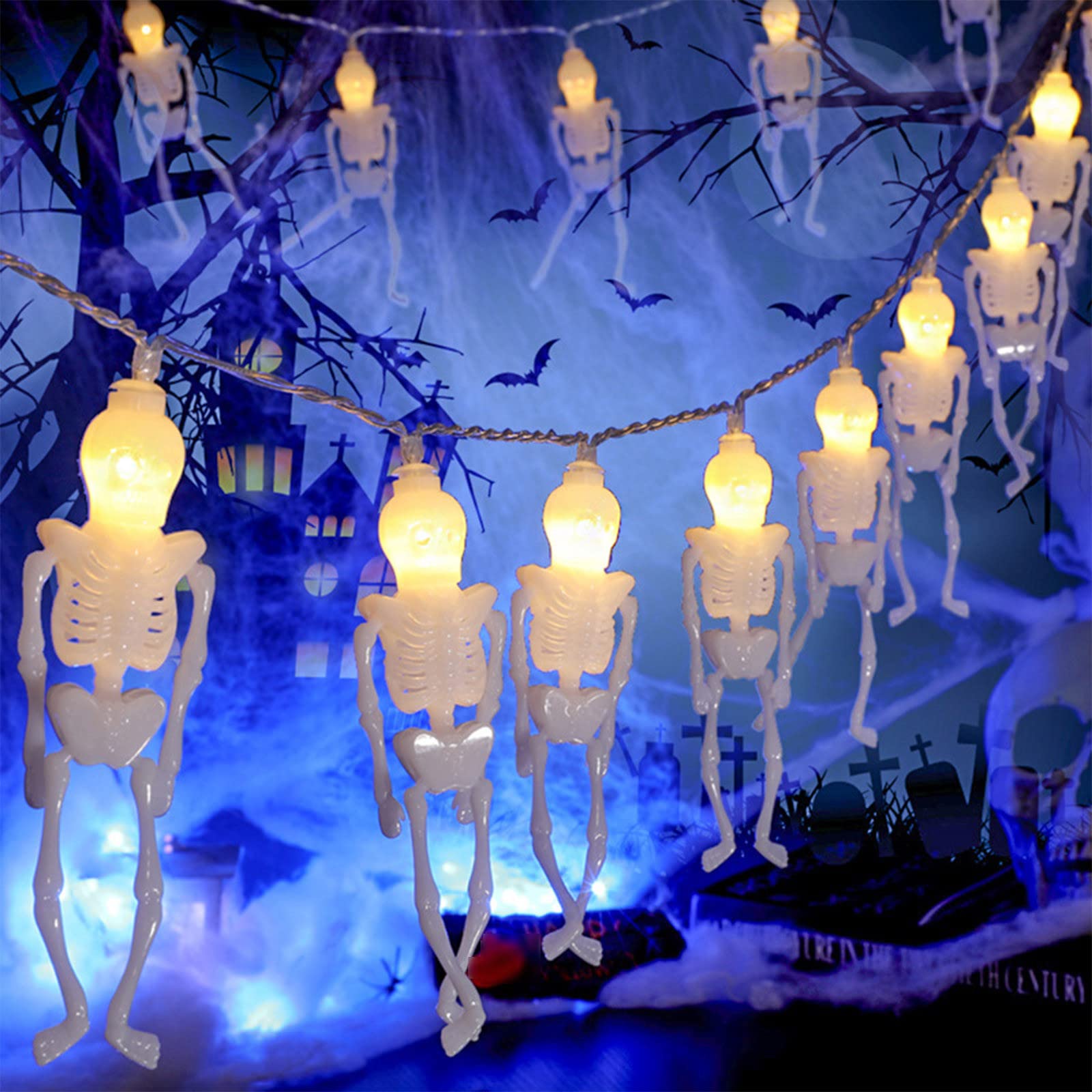 Skeleton Halloween String Lights - 8ft 20 LED Battery Operated for Party Indoor Outdoor Decor