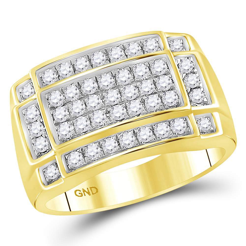 10K Yellow Gold Men's Round Diamond Rectangle Cluster Wedding Band & Engagement Ring - 1.00 CTTW, Size 10 - Perfect for Proposals, Anniversaries & Special Occasions