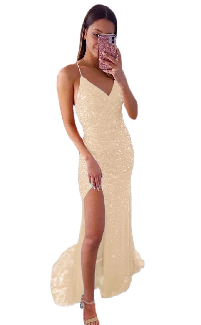 **YIGIRL Women's Sexy Sequin Prom Dresses with Side Split & Backless Design - Elegant Formal Evening Gowns for Parties, Homecoming, Prom Night & Special Occasions**