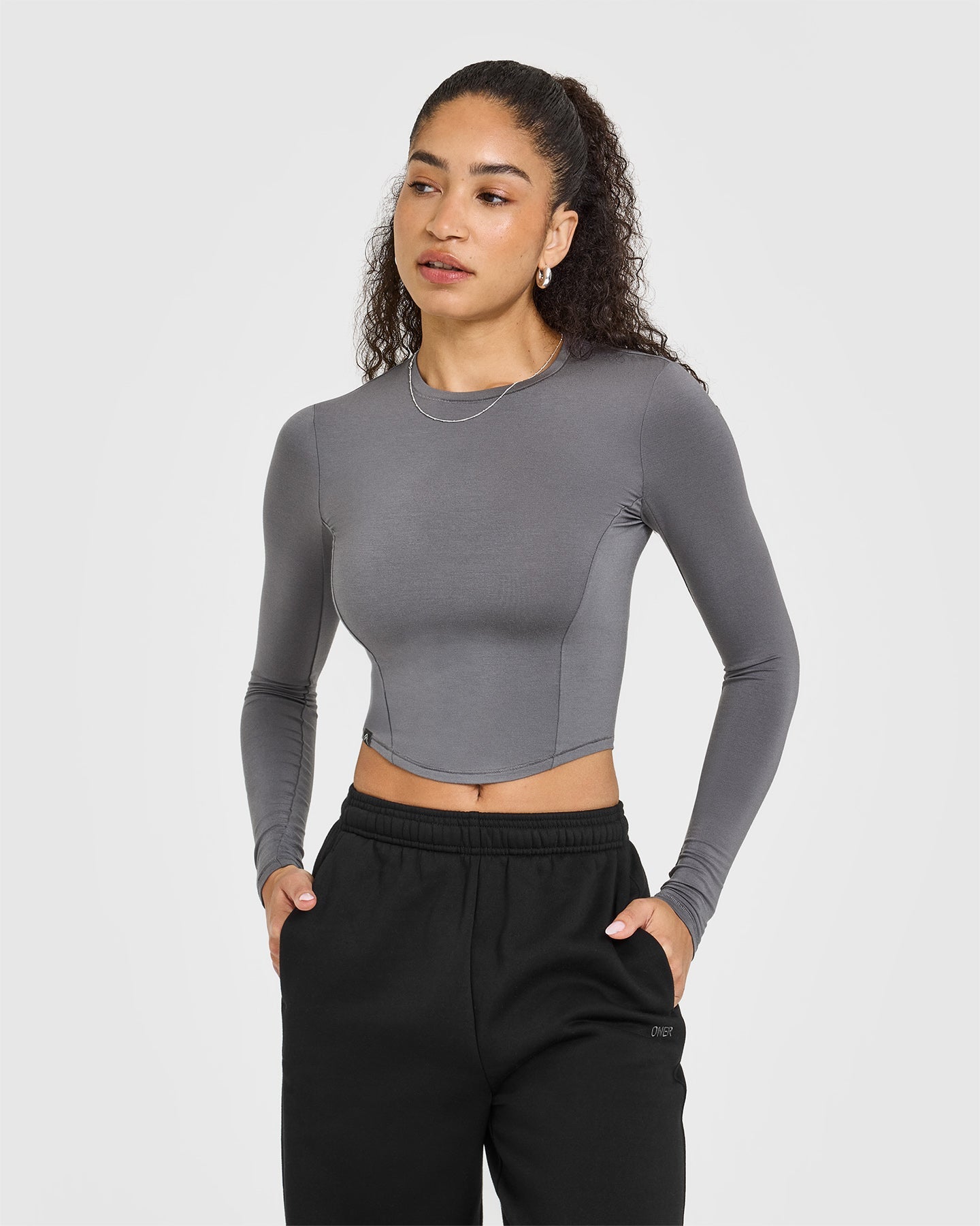 Mellow™ Soft Mid Long Sleeve Top for Women - Comfortable Stretch Ash Grey Shirt | Perfect for Casual Wear, Office & Layering