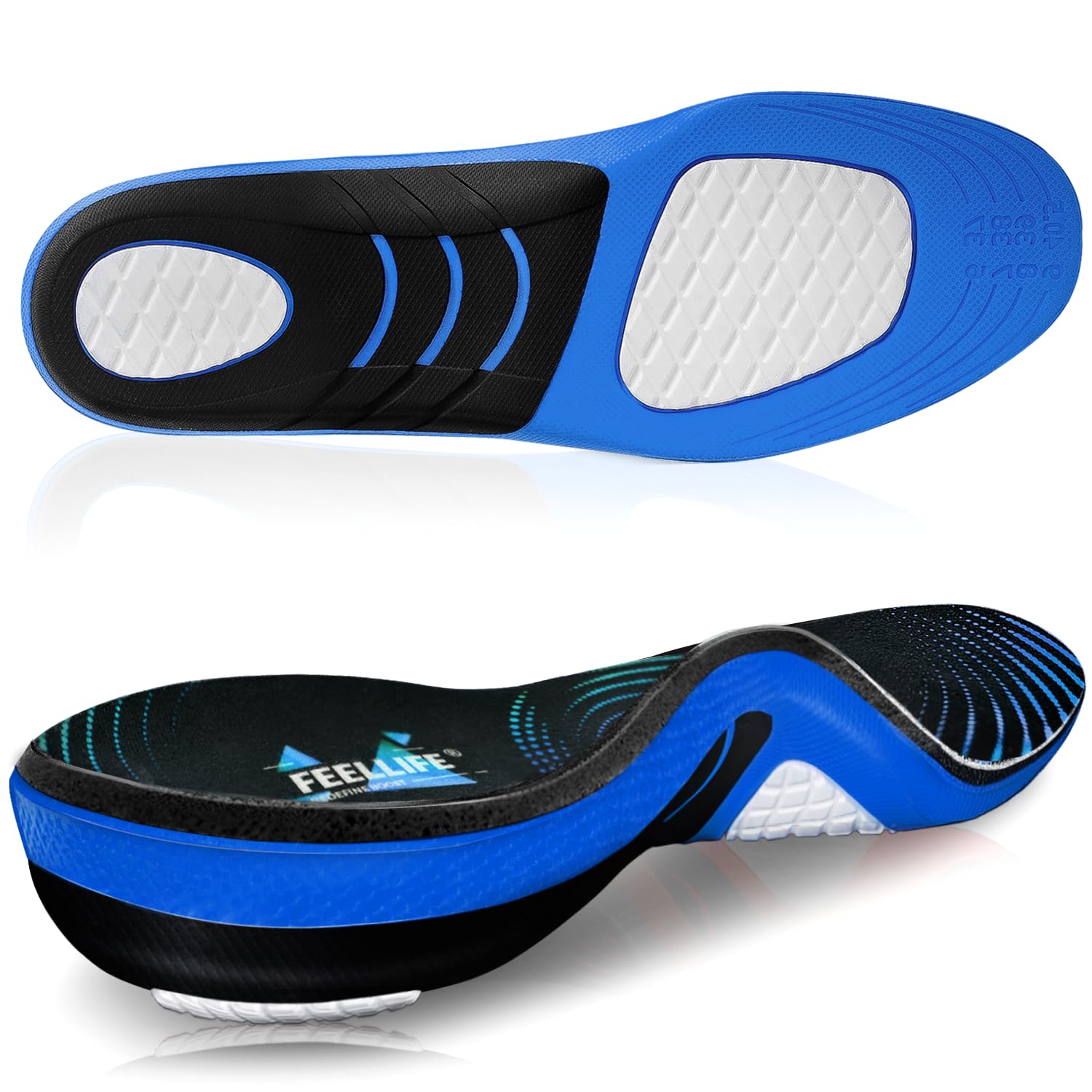 Plantar Fasciitis Relief Shoe Insoles - Arch Support Orthotic Inserts for Running & Athletic Shoes - Gel Cushion for Foot Pain Relief - Trim to Fit (Men 8-12/Women 9-13) - Perfect for Workouts, Walking & Daily Comfort