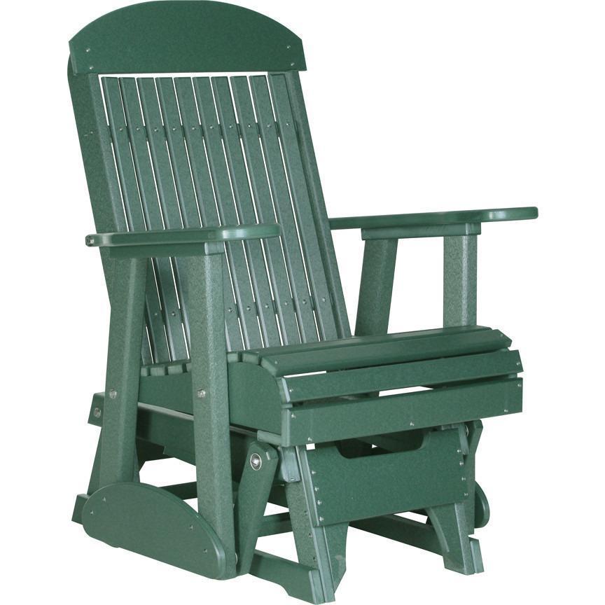 LuxCraft Green 2 Foot Classic Highback Recycled Plastic Glider Chair - Eco-Friendly Outdoor Rocking Chair for Patio, Garden & Relaxation