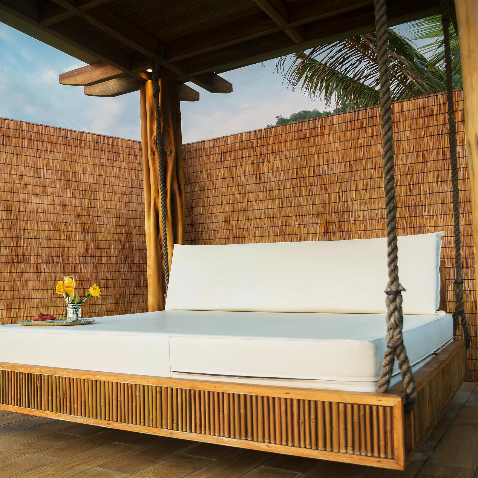 ZNCMRR Natural Bamboo Fencing Roll 6FT x 16.4FT - Decorative Reed Privacy Screen Panel for Balcony, Patio, Garden, Backyard | Indoor/Outdoor Use (Brown) | Perfect for Creating Tropical Privacy Walls & Landscape Borders