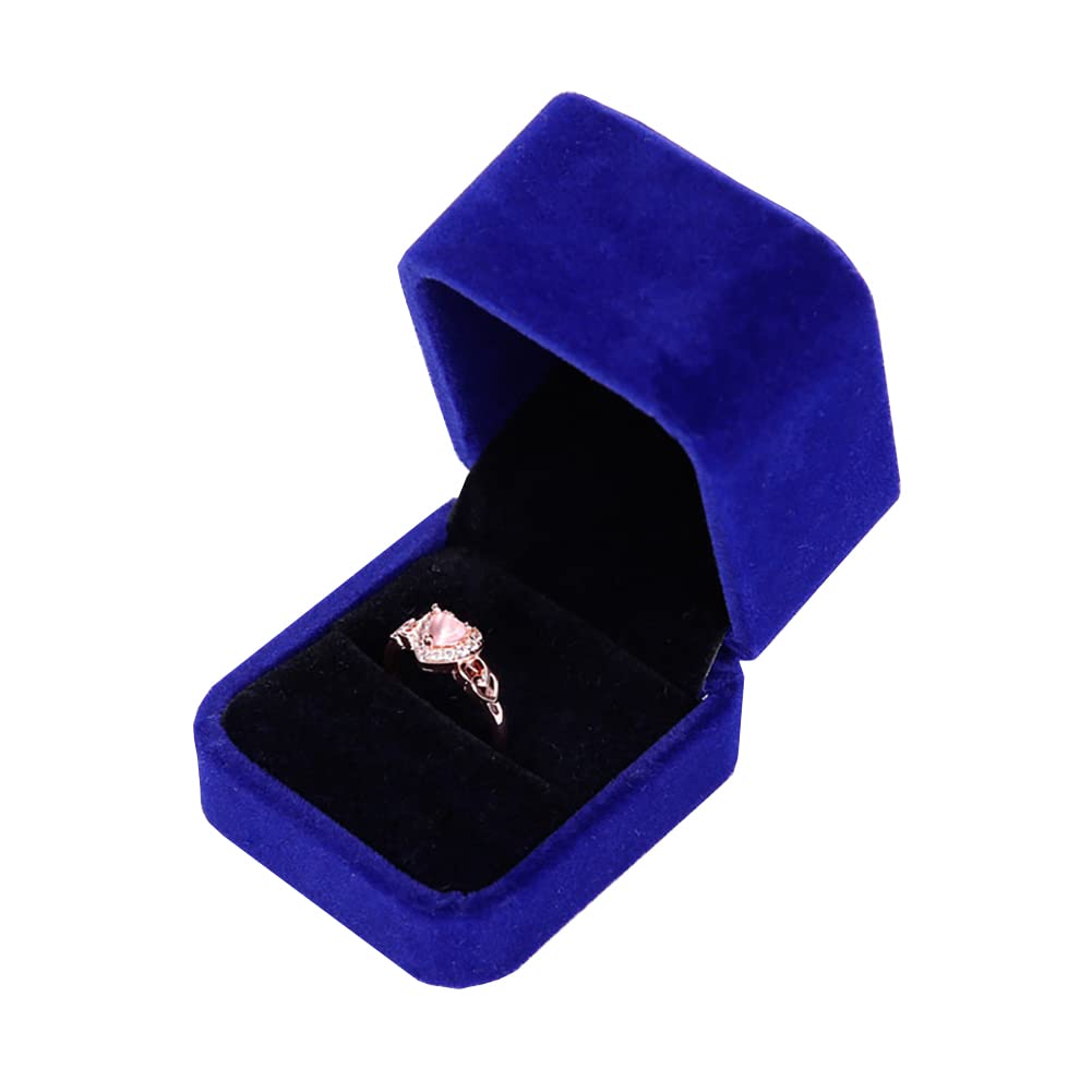 2 Pcs Blue Velvet Ring Gift Box - Single Ring Display Holder Case for Wedding, Engagement, Jewelry Storage & Presentation - Perfect for Ring Bearers, Proposals & Gifts