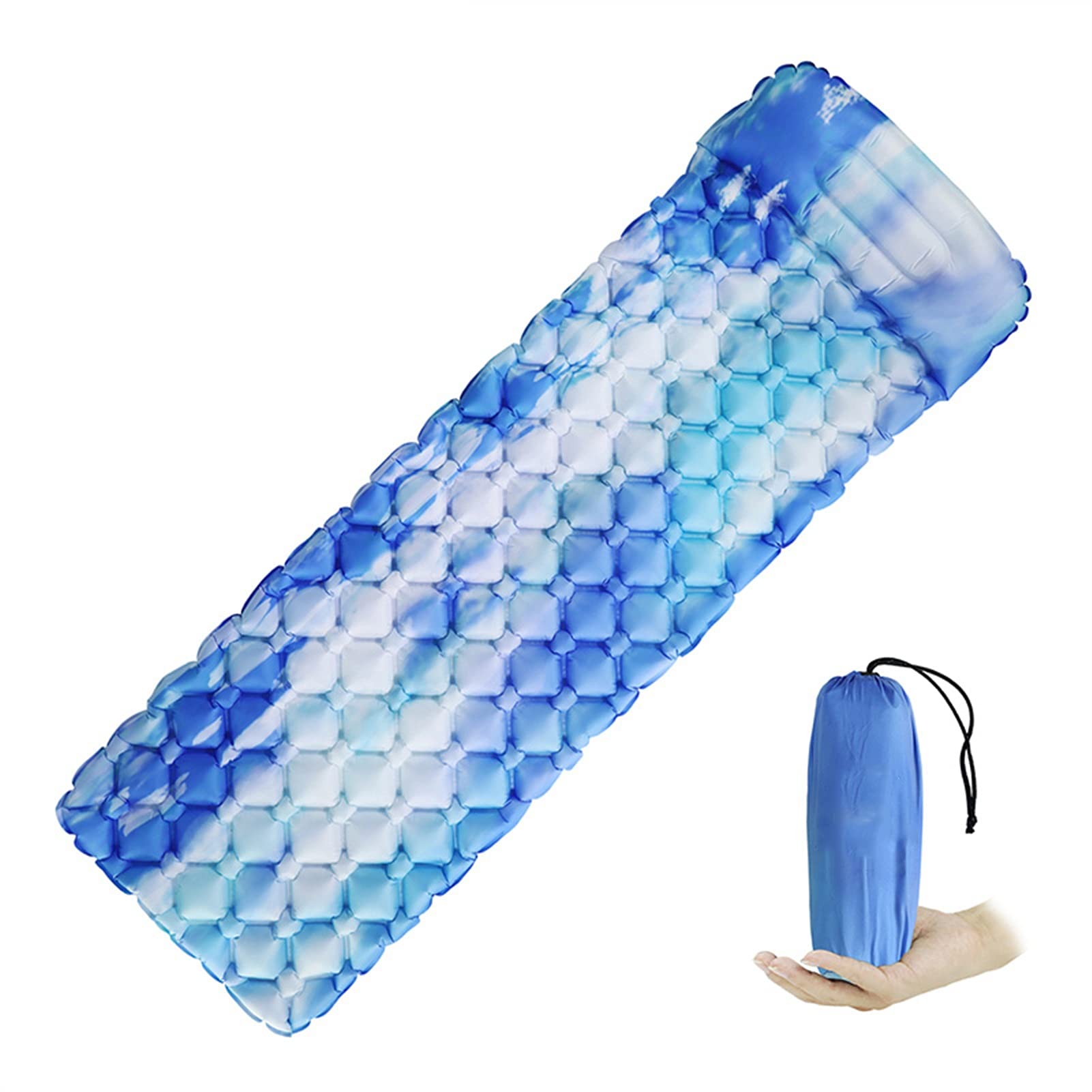Fast-Filling Inflatable Camping Sleeping Pad with Pillow - 550g Lightweight Air Mattress for Outdoor, Hiking & Emergency Rescue (Sky Blue) - Perfect for Backpacking, Travel & Beach Picnics