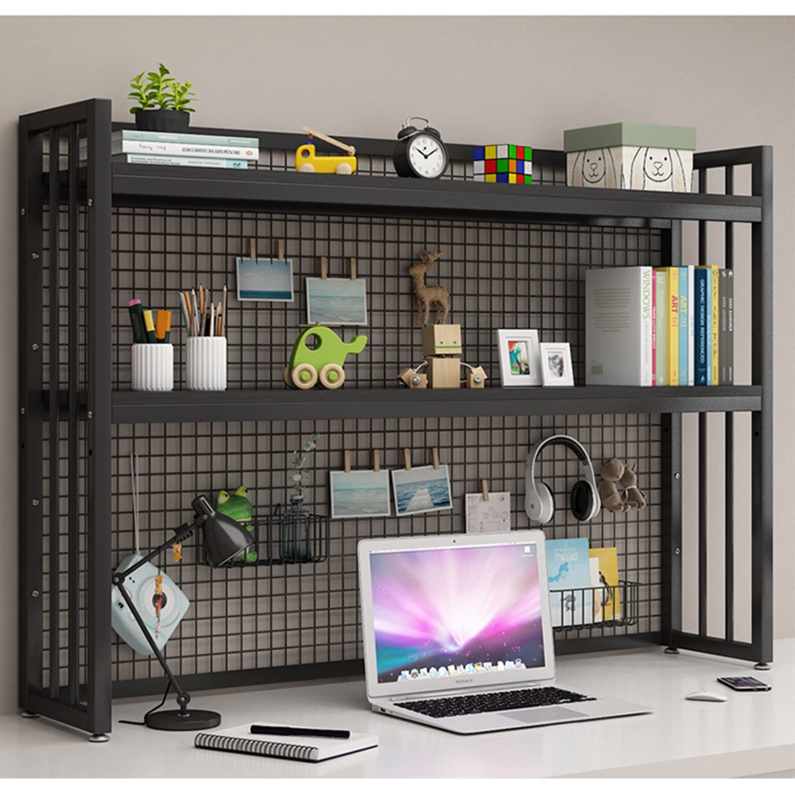 FPIGSHS Adjustable Desk Bookshelf Organizer Rack - 95cm Desktop Bookcase for Office & Home, Computer Desk Storage Shelf for Books, Office Supplies & Accessories - Perfect for Workspace Organization & Display