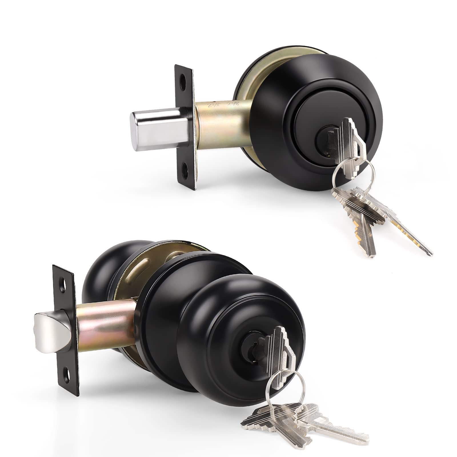 KNOBWELL Black Keyed Entry Door Knob with Deadbolt Set - Secure Front Door Lock for Home & Office