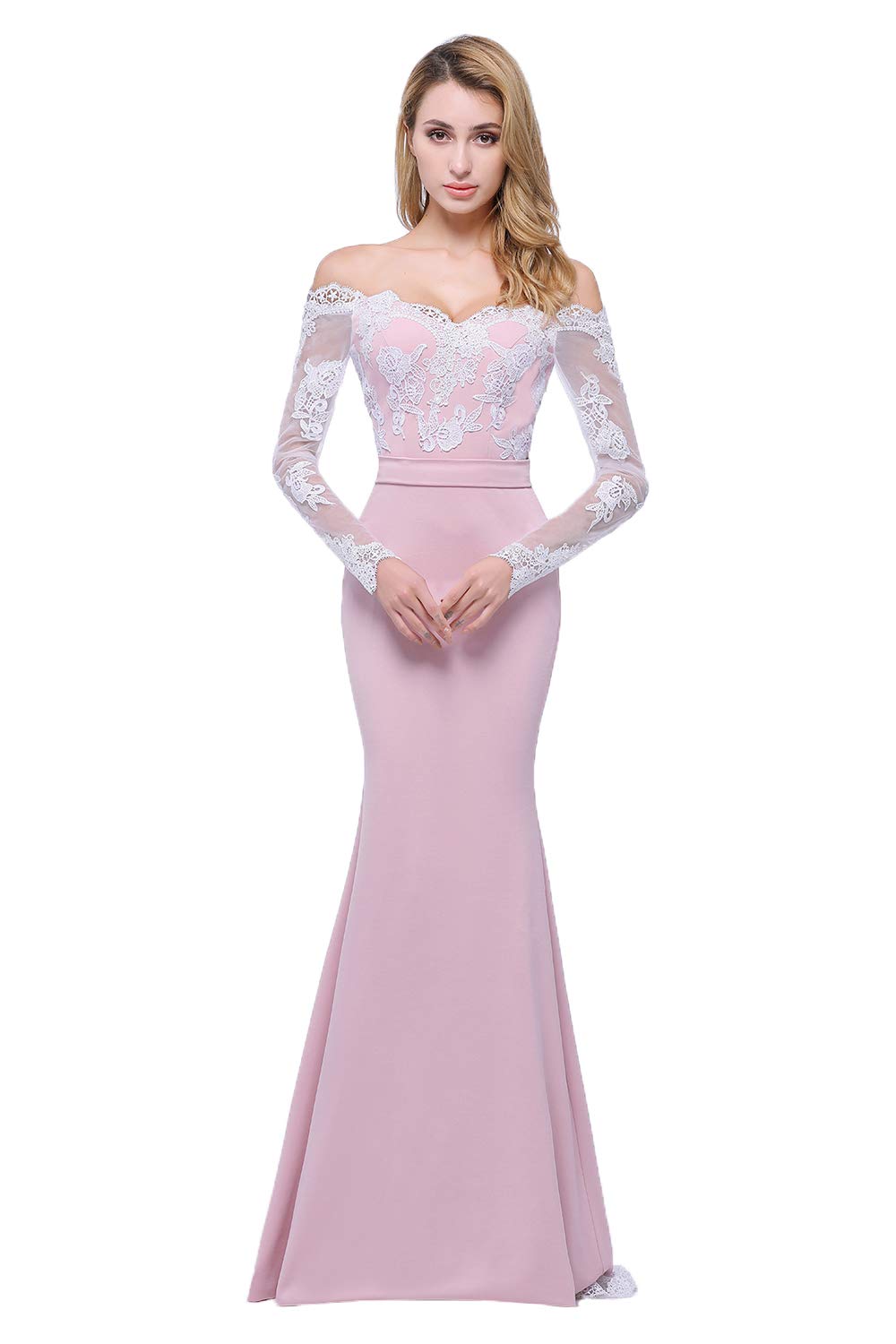 Elegant Off-The-Shoulder Mermaid Bridesmaid Dress with Lace Detail - Long Formal Prom Party Gown for Weddings, Evening Events & Special Occasions