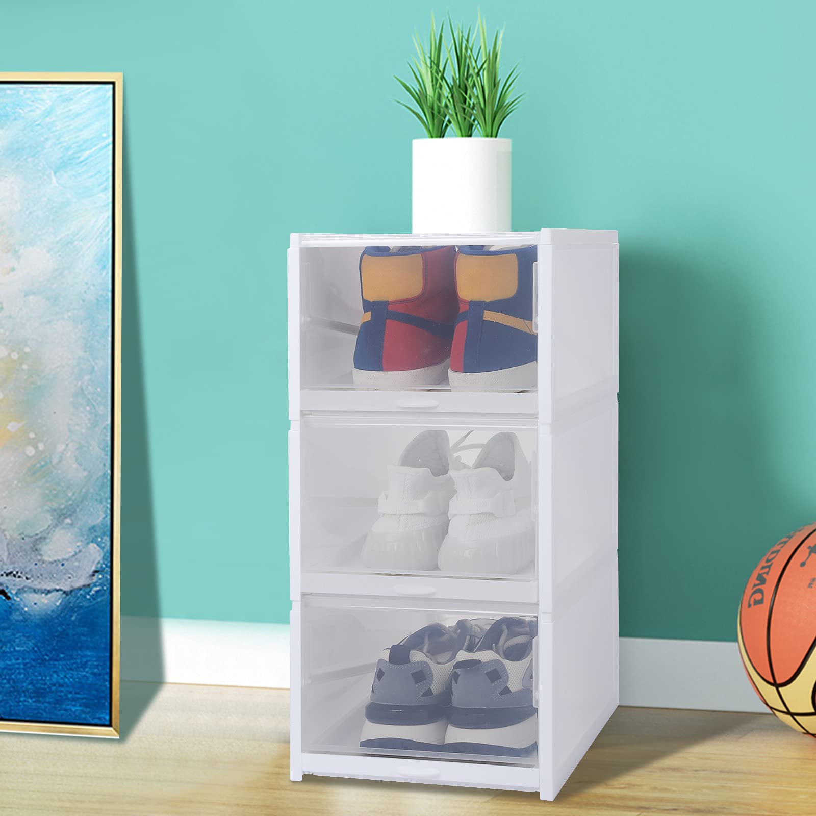 Clear Stackable Shoe Storage Box - Large Dustproof Transparent Drawer Organizer for Shoes (3-Pack) | Perfect for Closet, Bedroom & Entryway Organization