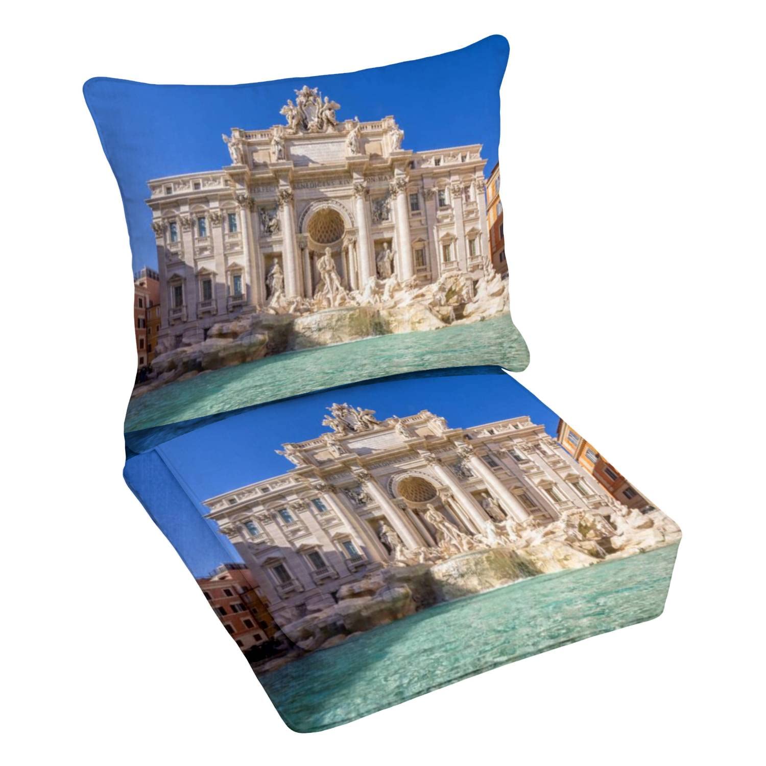Premium Outdoor Deep Seating Cushion Set - Waterproof Patio Furniture Replacement Cushions for Lounge Chairs - Perfect for Backyard, Poolside & Garden Conversation Areas (Inspired by Trevi Fountain Rome Italy)