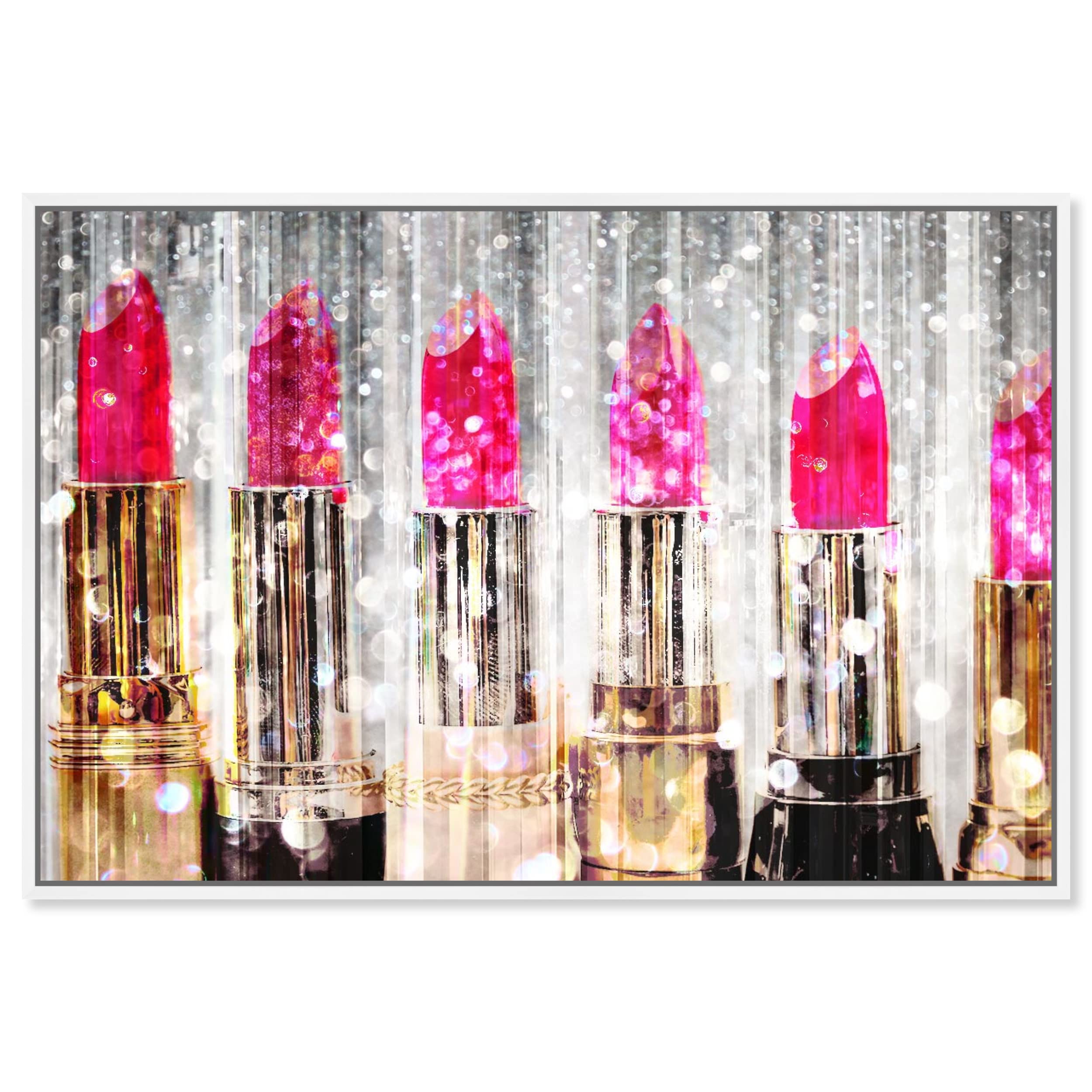 Oliver Gal Artist Co. Fashion & Glam Modern White Framed Canvas Wall Art - Lipstick Collection in Pink & Gold (15x10 inches) - Perfect for Living Room, Bedroom & Bathroom Decor | Elegant Home Accent for Women's Spaces & Makeup Lovers