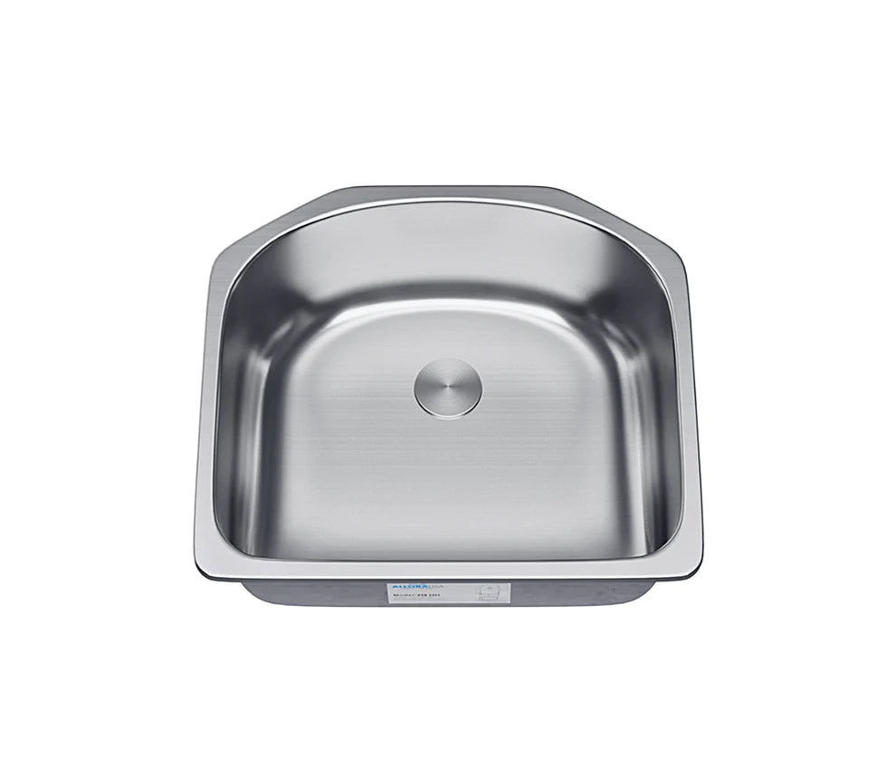 Allora USA KSN 2321 23x21x9 Inch Undermount D-Shape Single Bowl Stainless Steel Kitchen Sink - Perfect for Modern Kitchens & Small Spaces