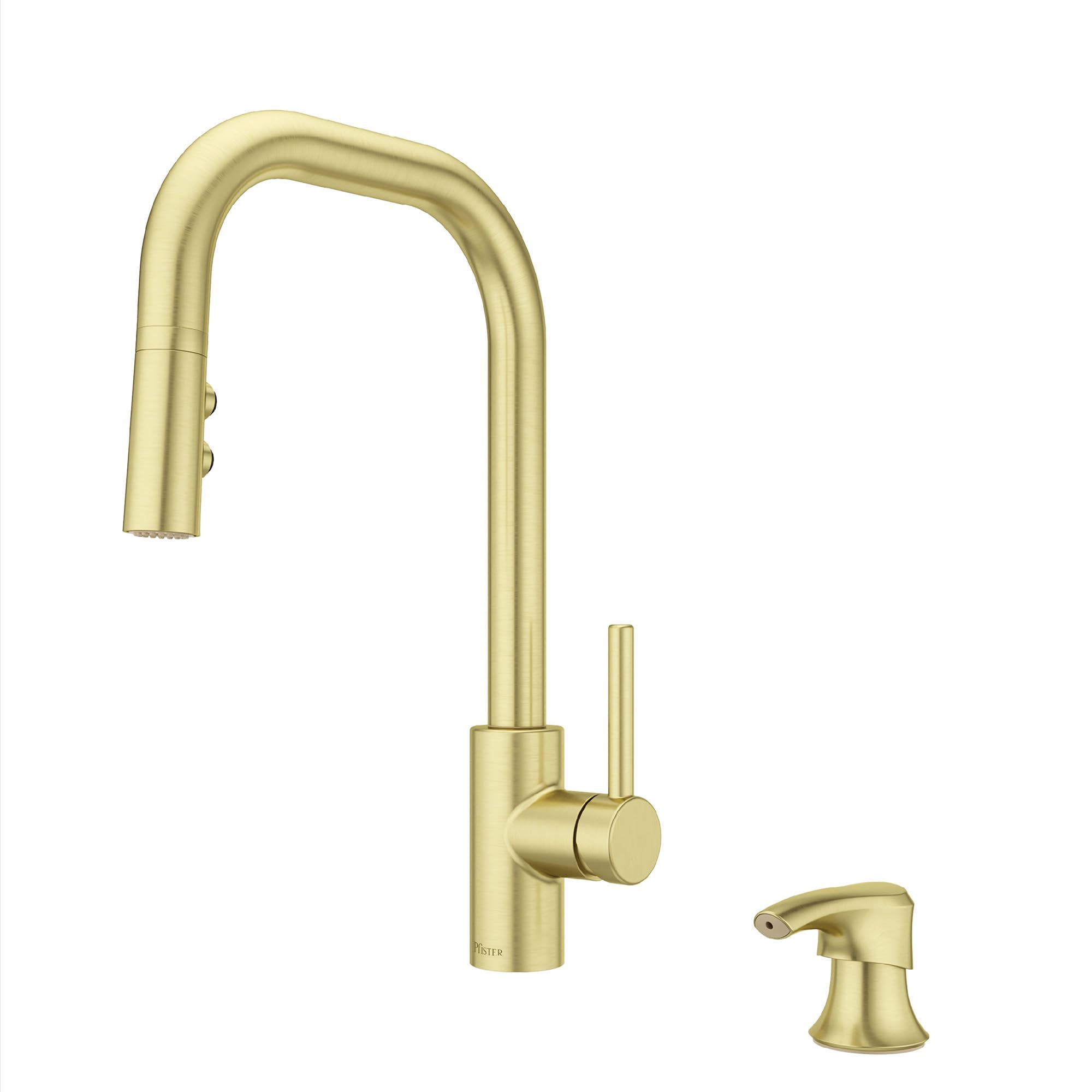 Pfister Zanna Single Handle High Arc Pull Down Kitchen Faucet with Soap Dispenser - Brushed Gold Finish (Model F5297ZNRBG) - Perfect for Modern Farmhouse & Contemporary Kitchen Sinks