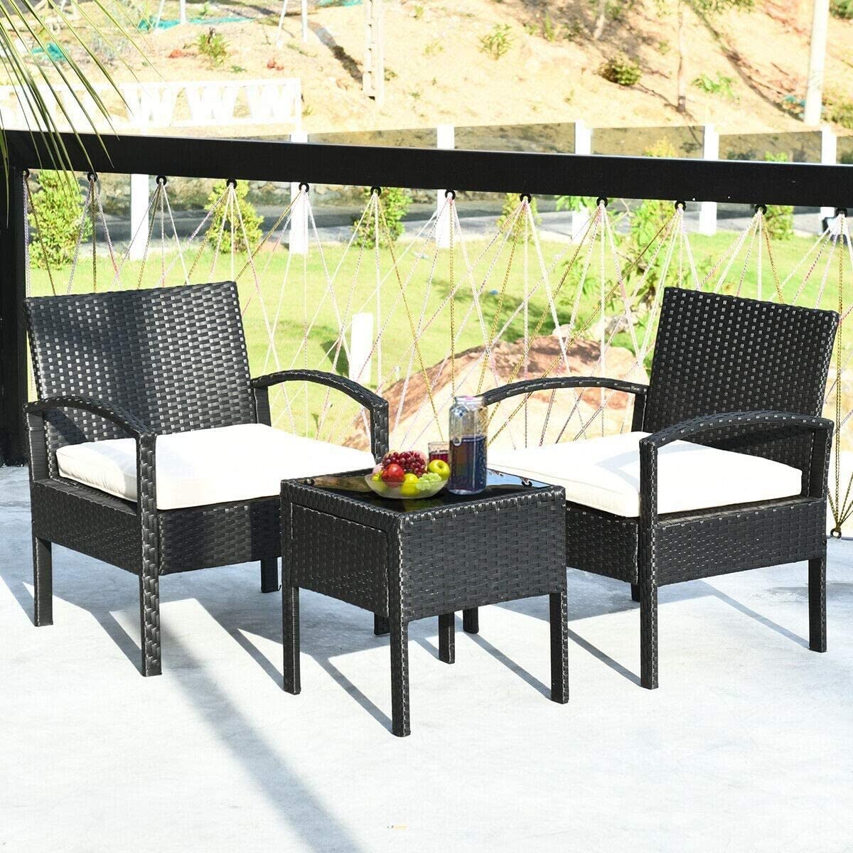 YeSbTx 3-Piece Outdoor Rattan Patio Furniture Set - Stylish Wicker Sofa, Chair & Coffee Table with Cushions | Perfect for Garden, Backyard, Poolside & Balcony Relaxation