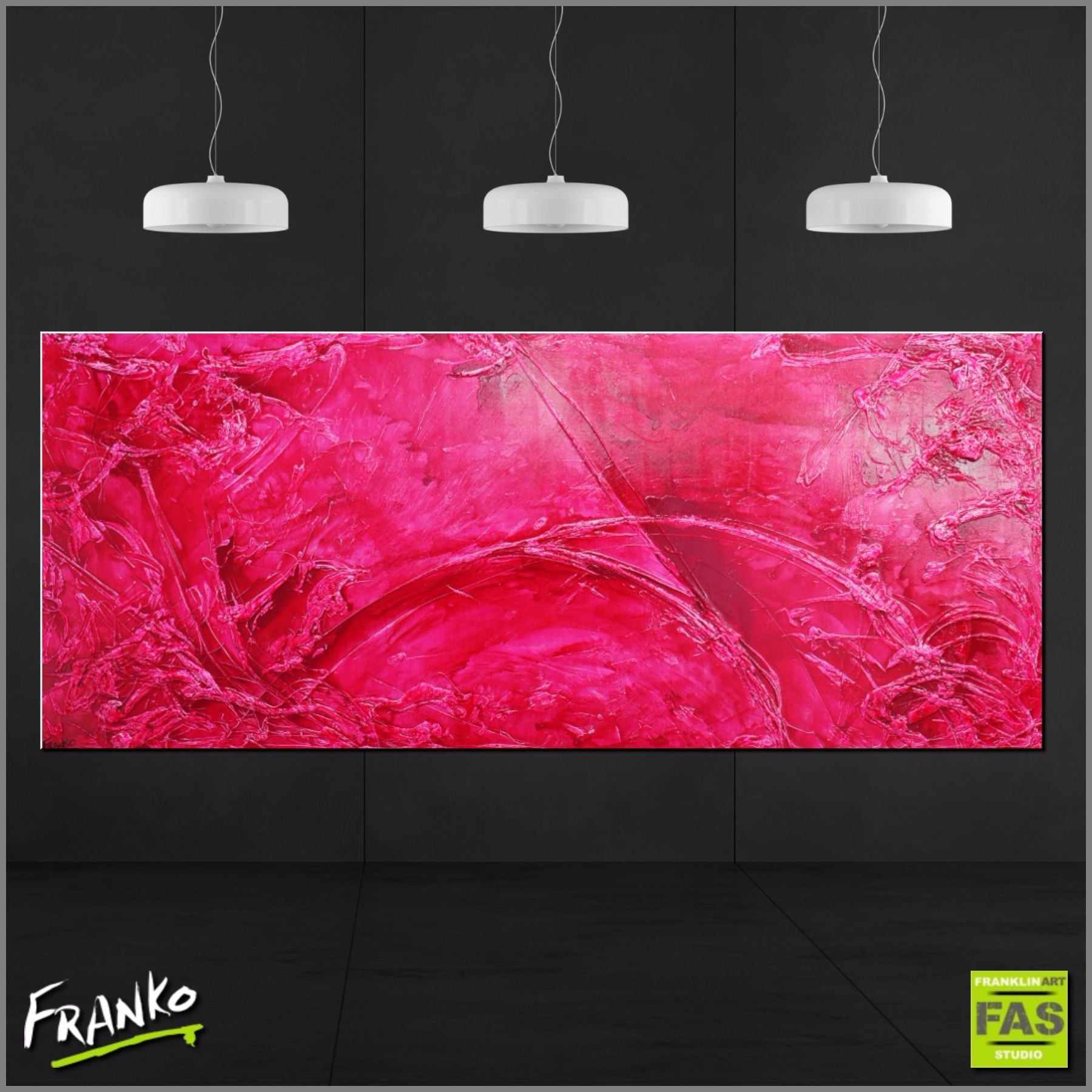 Magenta Bomb 240cm x 100cm Pure Infused Ink Pink Abstract Canvas Art - Modern Wall Decor for Living Room, Bedroom & Office
