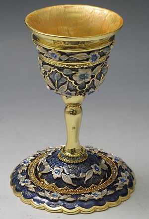 Elegant Jeweled Kiddush Cup for Jewish Holidays - Handcrafted Silver Plated Wine Goblet with Gemstones - Perfect for Shabbat, Passover & Wedding Celebrations