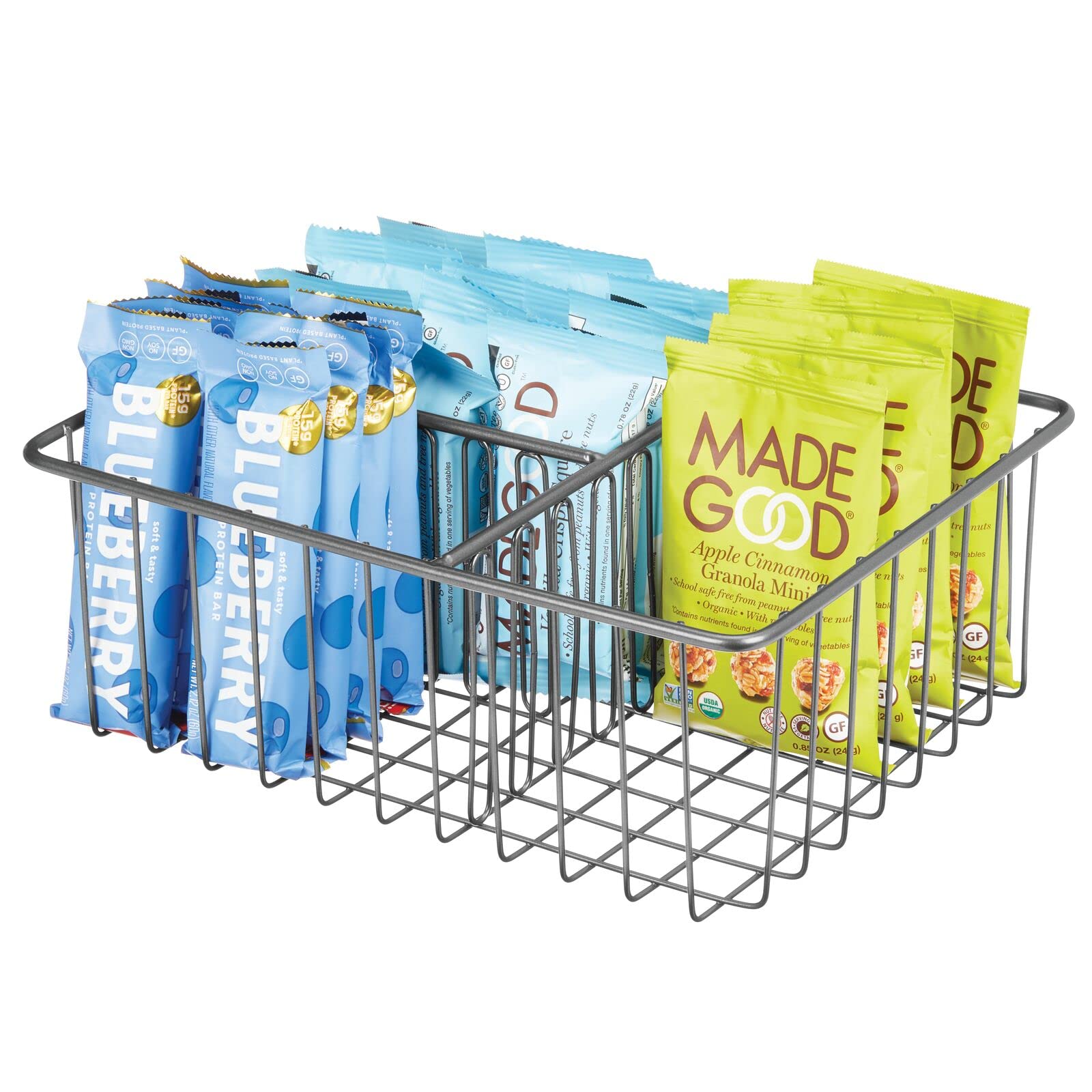 Farmhouse Style Metal Wire Food Storage Baskets - Kitchen Cabinet & Pantry Organizer for Fruits, Yogurt, Snacks, Chips, Rice, Pasta - Graphite - Perfect for Kitchen Organization & Decluttering