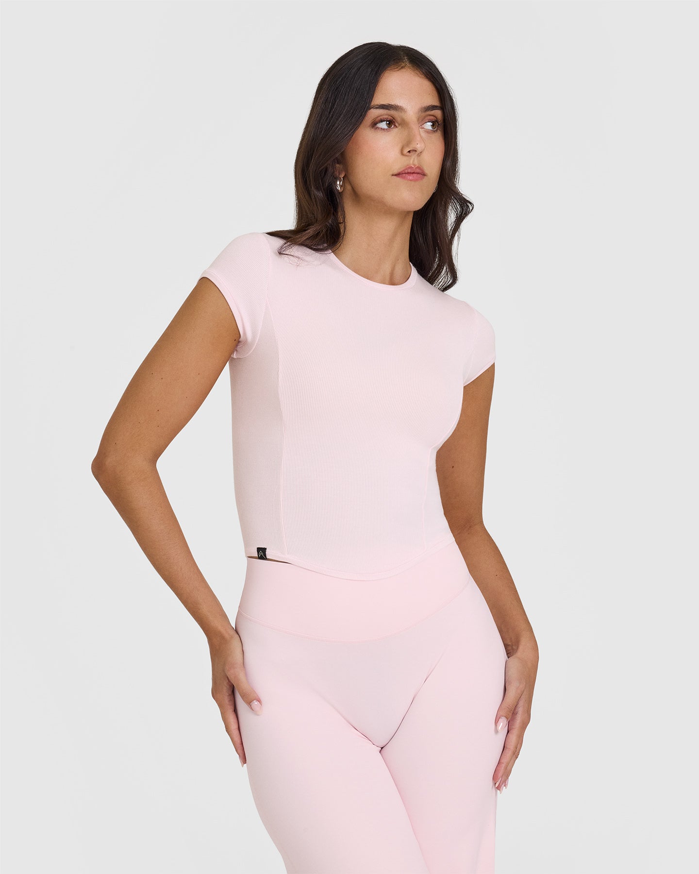 Mellow™ Rib Mid T-Shirt for Women - Soft Ballet Pink Cotton Blend Top for Casual Wear & Layering | Perfect for Everyday Outfits, Yoga, and Relaxing at Home