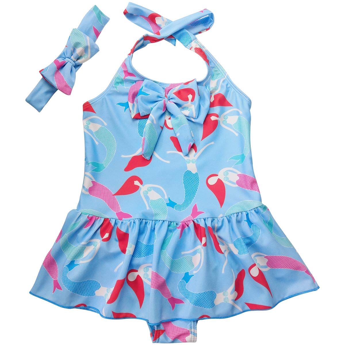 Jastore Baby Girls One Piece Swimsuits with Headband - Cute Toddler Swimwear for Beach, Pool & Summer Water Play