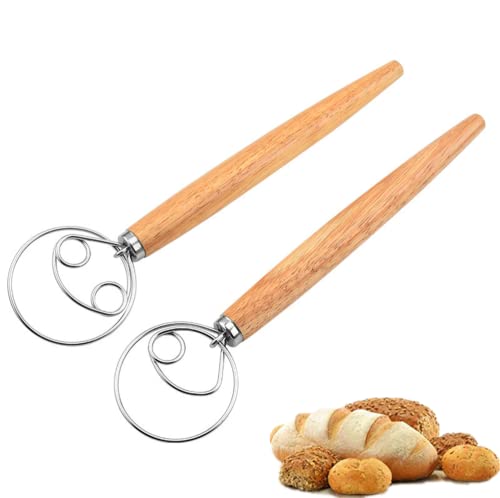 2 Pack 13 Inch Stainless Steel Danish Dough Whisk - Professional Bread Baking Tool for Bread, Pastry, Dumpling & Pizza Dough - Perfect for Home Bakers & Commercial Kitchens