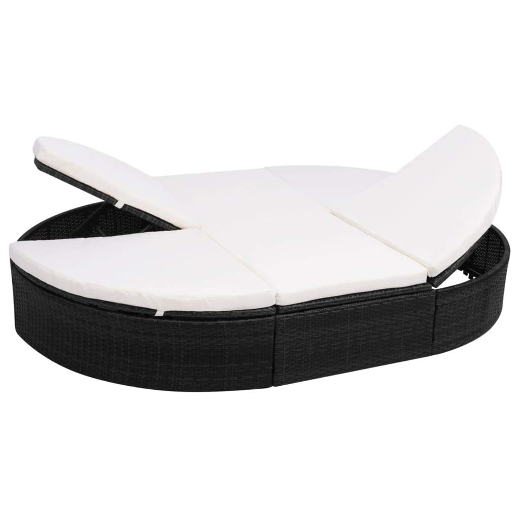 Outdoor Rattan Lounge Bed with Adjustable Back & Cushion - Black Poly Rattan Garden Furniture for Patio, Poolside, or Backyard Relaxation (Fast Delivery)