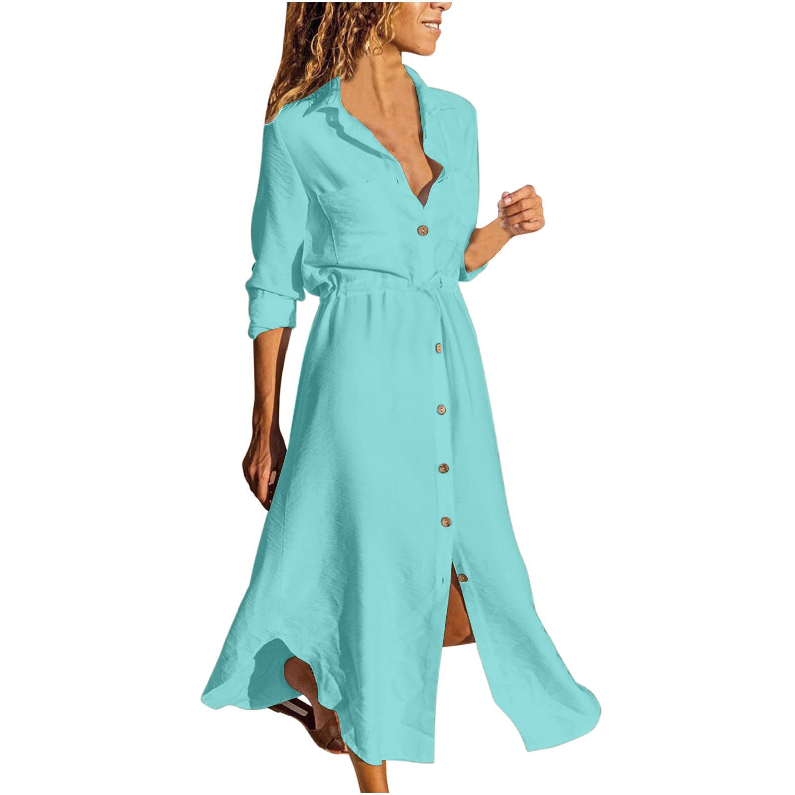 Yihaojia Women's Summer Dresses 2022 - Long Sleeve Floral Print V-Neck Elegant Fall Dress | Casual Beach Vacation, Hawaiian Style for Outdoor Parties & Tropical Getaways