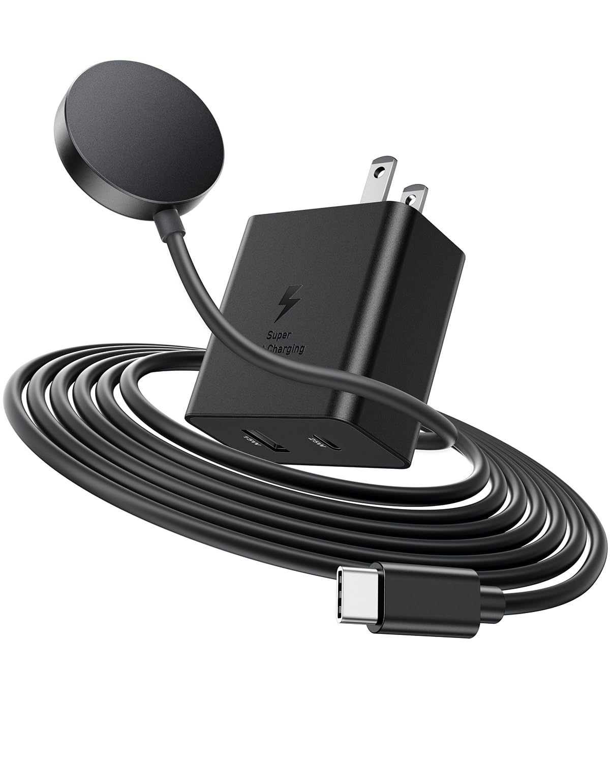 Comvin Magnetic Fast Wireless Charger for Samsung Galaxy Watch 7/6/5/4/3/Active - 25W Dual Port USB-C Wall Charger with 4.9FT Cord - Perfect for Travel, Office & Nightstand Charging