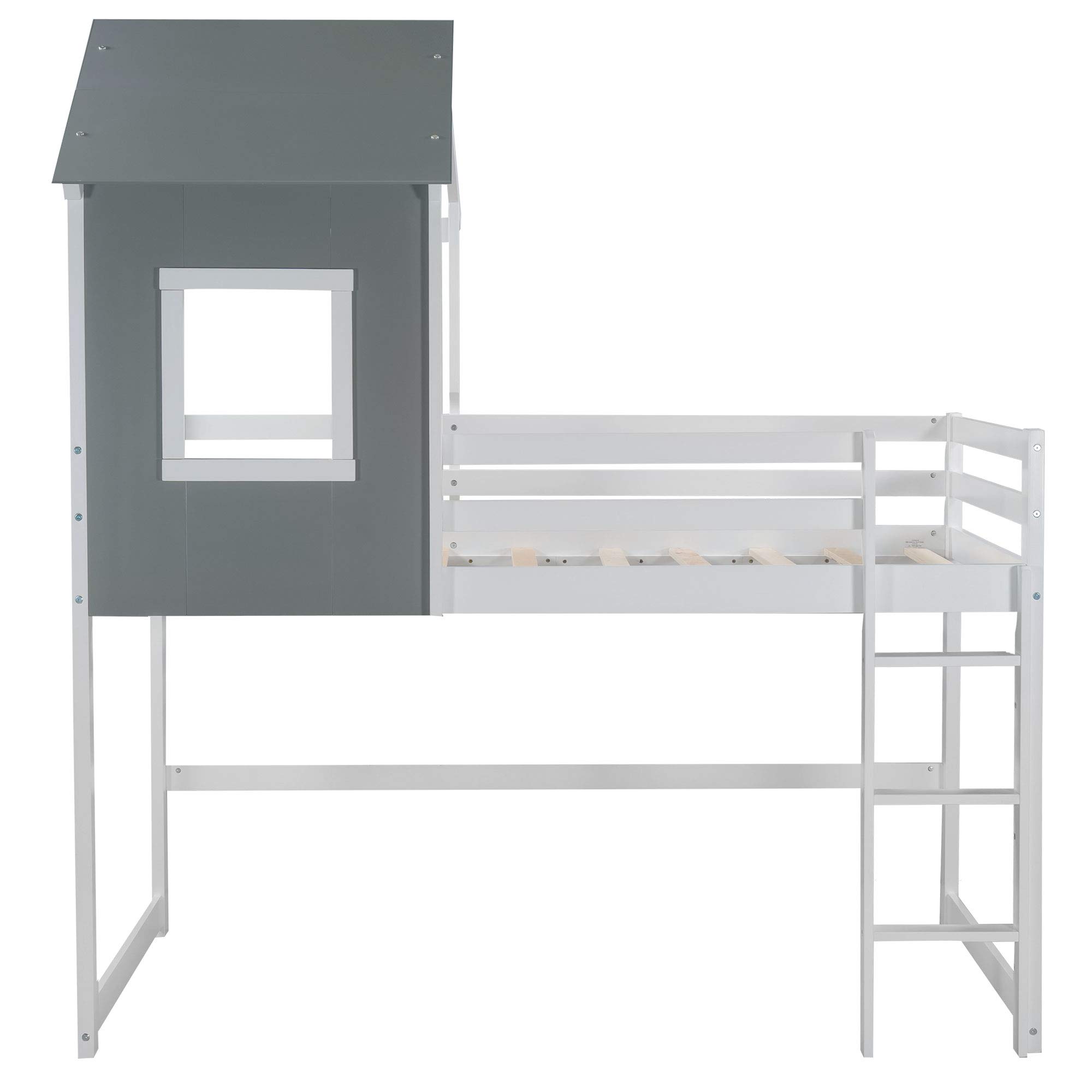 Twin Size Loft Bed with Roof - Kids House Bed Frame for Toddlers, Teens, Boys & Girls | Perfect for Small Bedrooms, Playrooms & Cozy Sleep Spaces