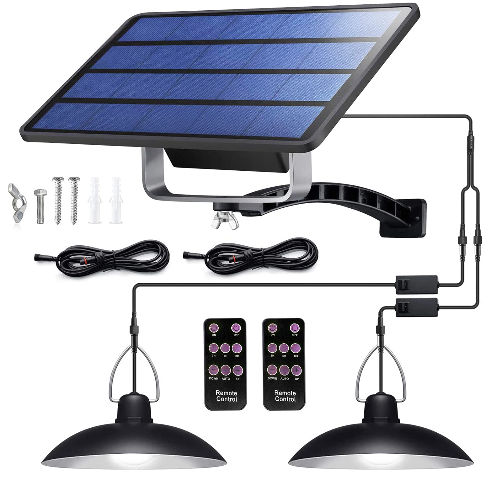Solar Powered Outdoor Hanging Lights - 32 LED Dual Head IP65 Waterproof with Remote Control - Adjustable Solar Panel & 19.68FT Cord - Perfect for Garden, Yard, Patio & Home Decoration Lighting