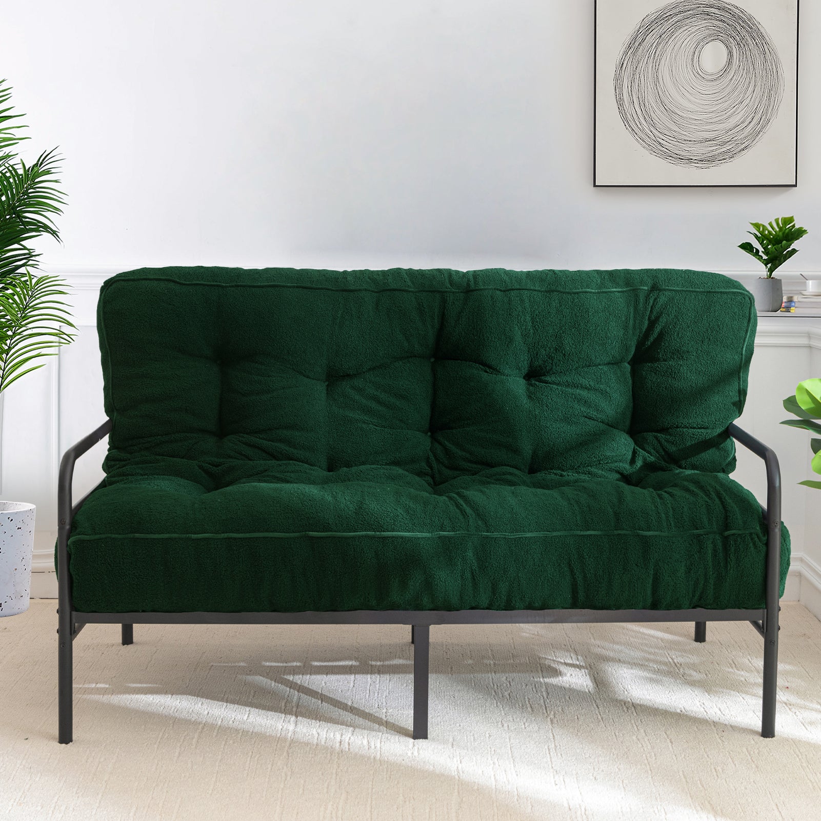 MAXYOYO 8 Inch Tufted Futon Sofa Bed with Thick Boucle Fabric - Convertible Floor Mattress for Adults (Mattress Only, Green) - Perfect for Small Spaces, Guest Rooms & Dormitory Use