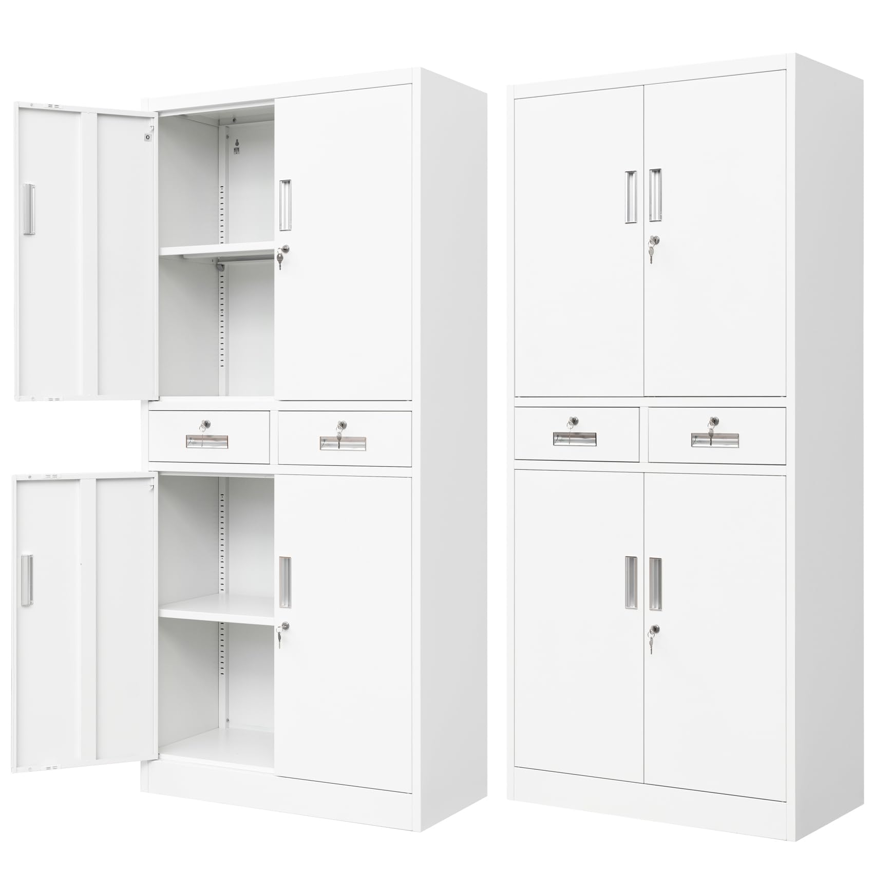 BESFUR White Metal Storage Cabinet with Lock, Drawers & Adjustable Shelves - Heavy Duty Garage, Office, Classroom Organization & Storage Solution - Perfect for Tools, School Supplies & Office Files